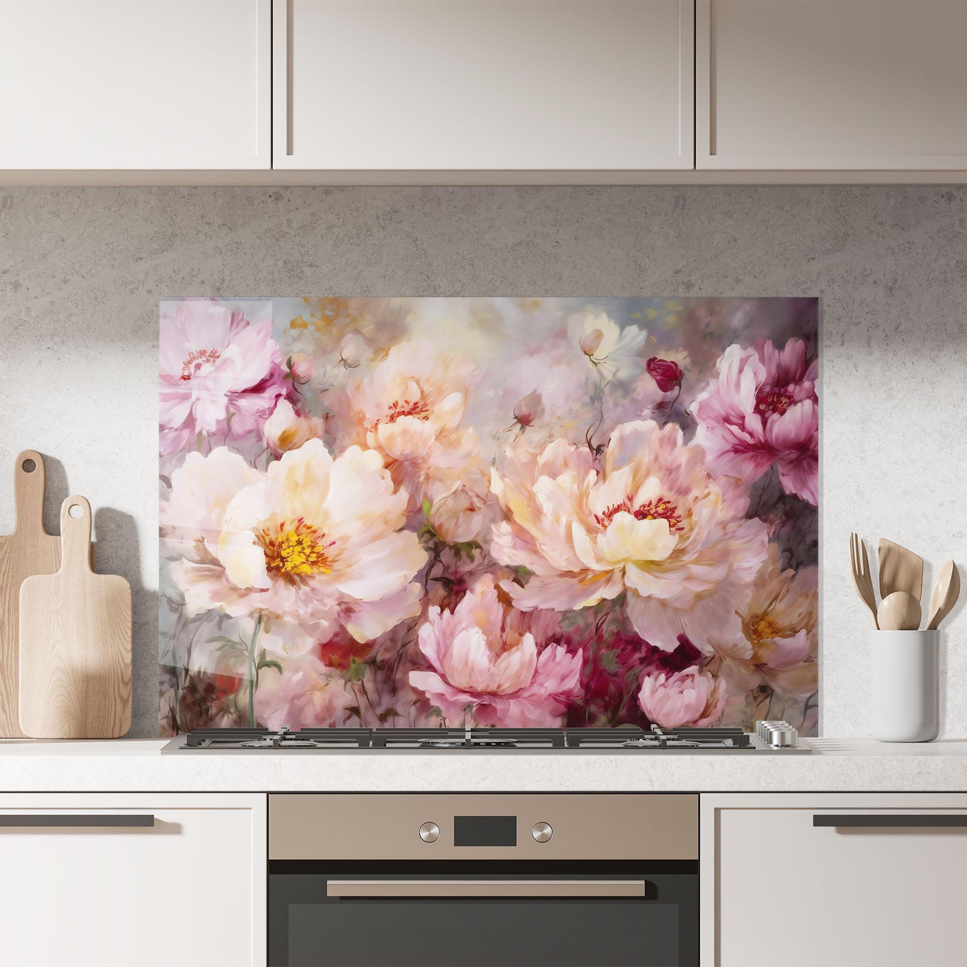 Küchenrückwand Glas Peony Painting Art mockup 7