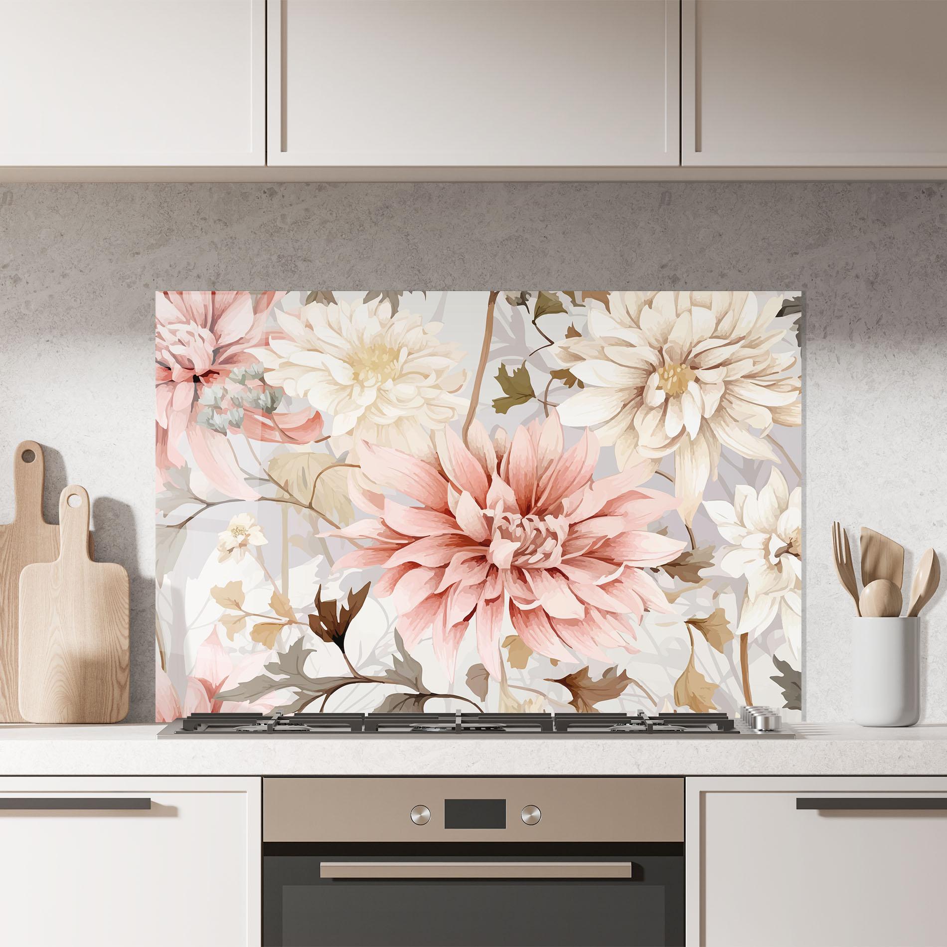 Küchenrückwand Glas Pink Cream Open Peony mockup 7
