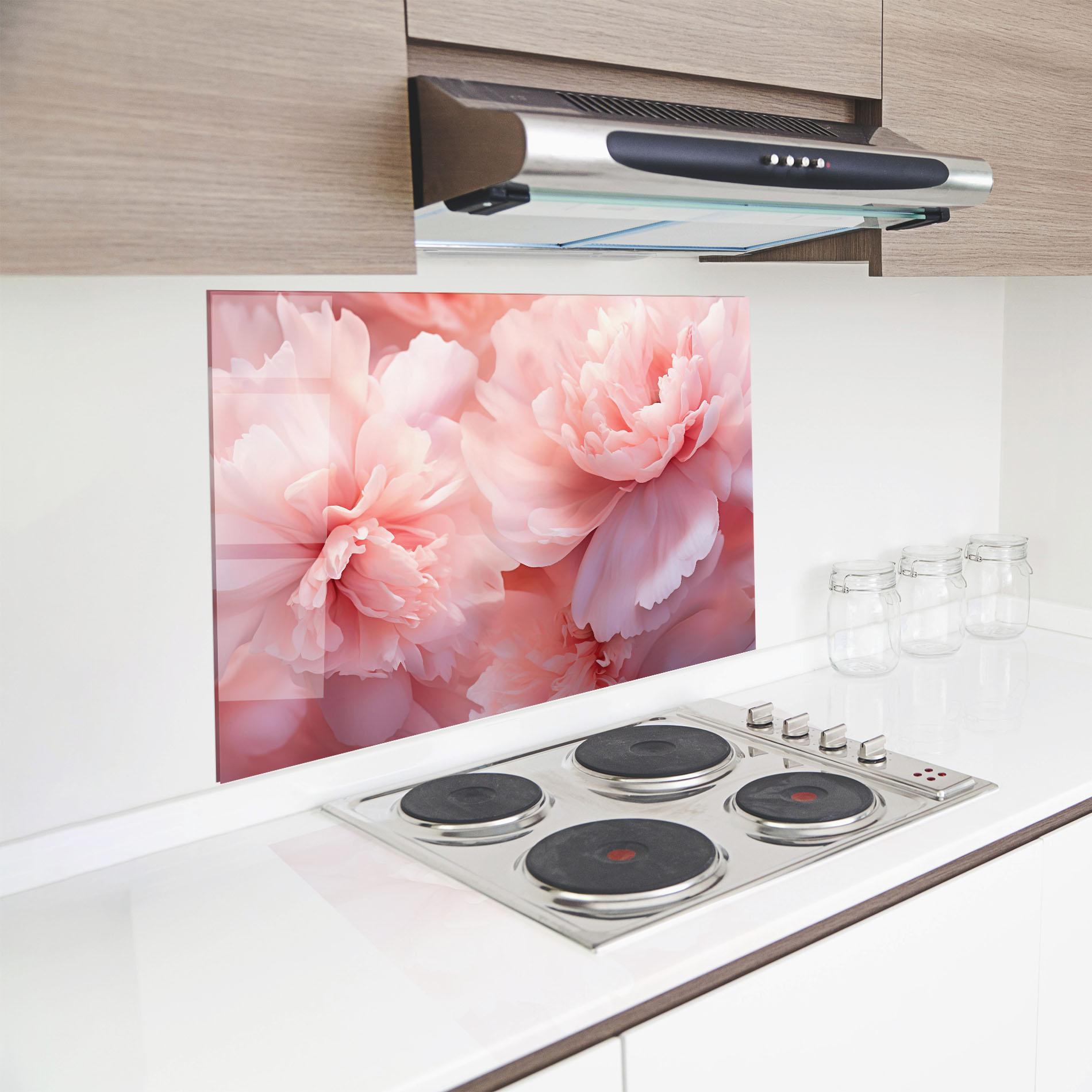 Küchenrückwand Glas Close Up Dreamy Peony mockup 8