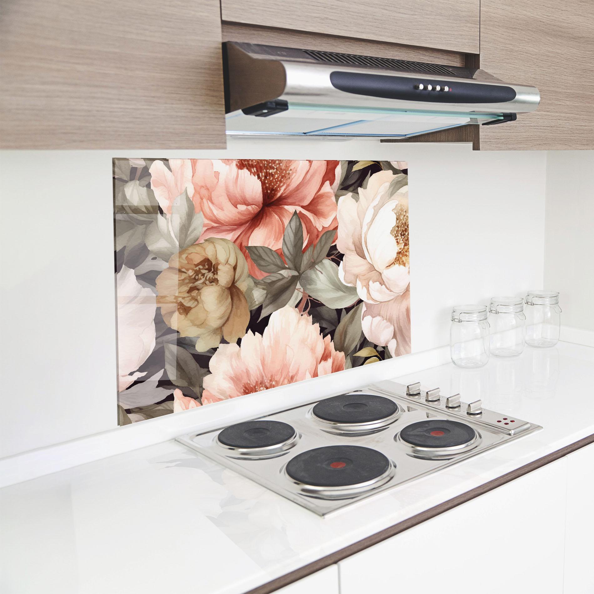Küchenrückwand Glas Cream Pink Peony mockup 8