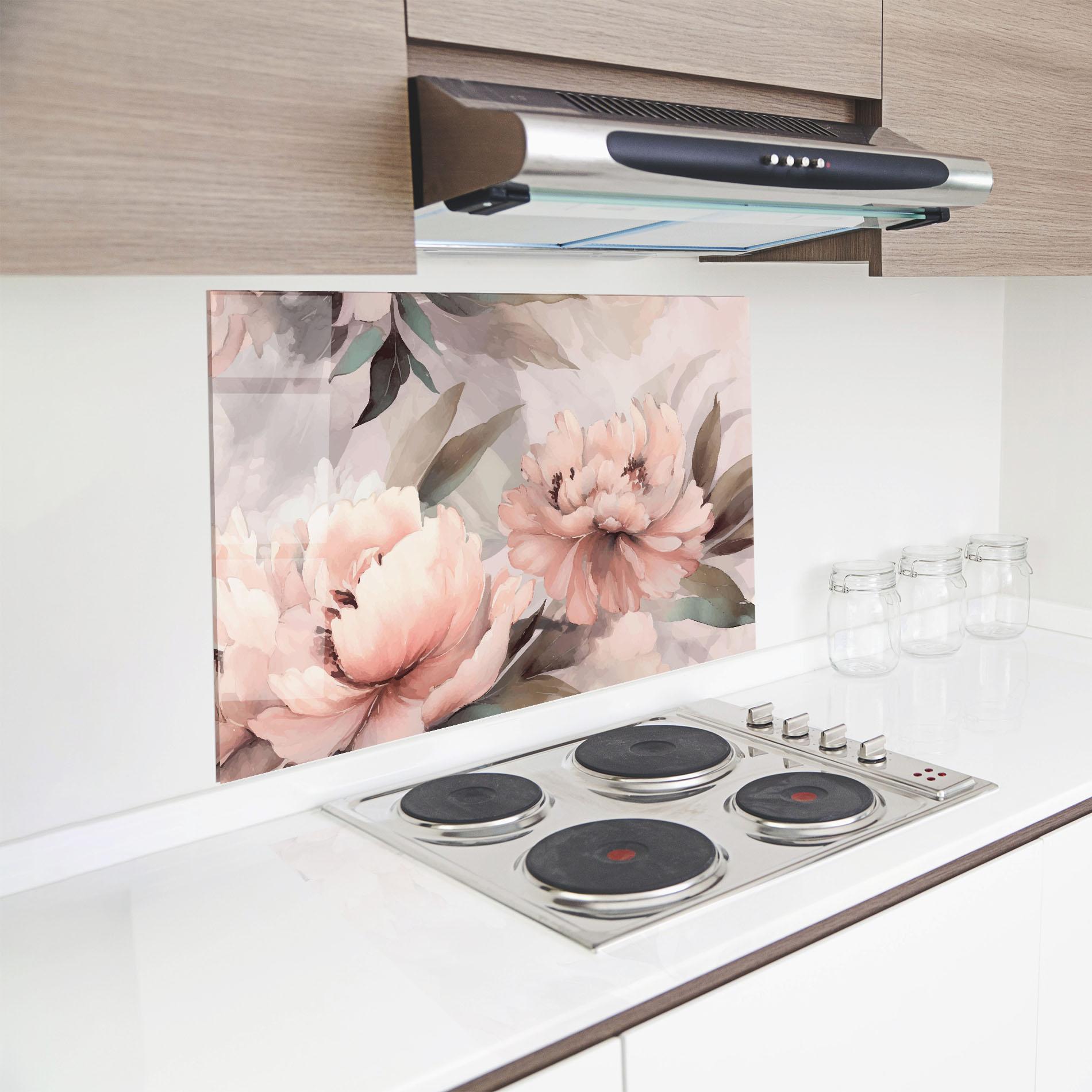 Küchenrückwand Glas Dreamy Peony Art mockup 8