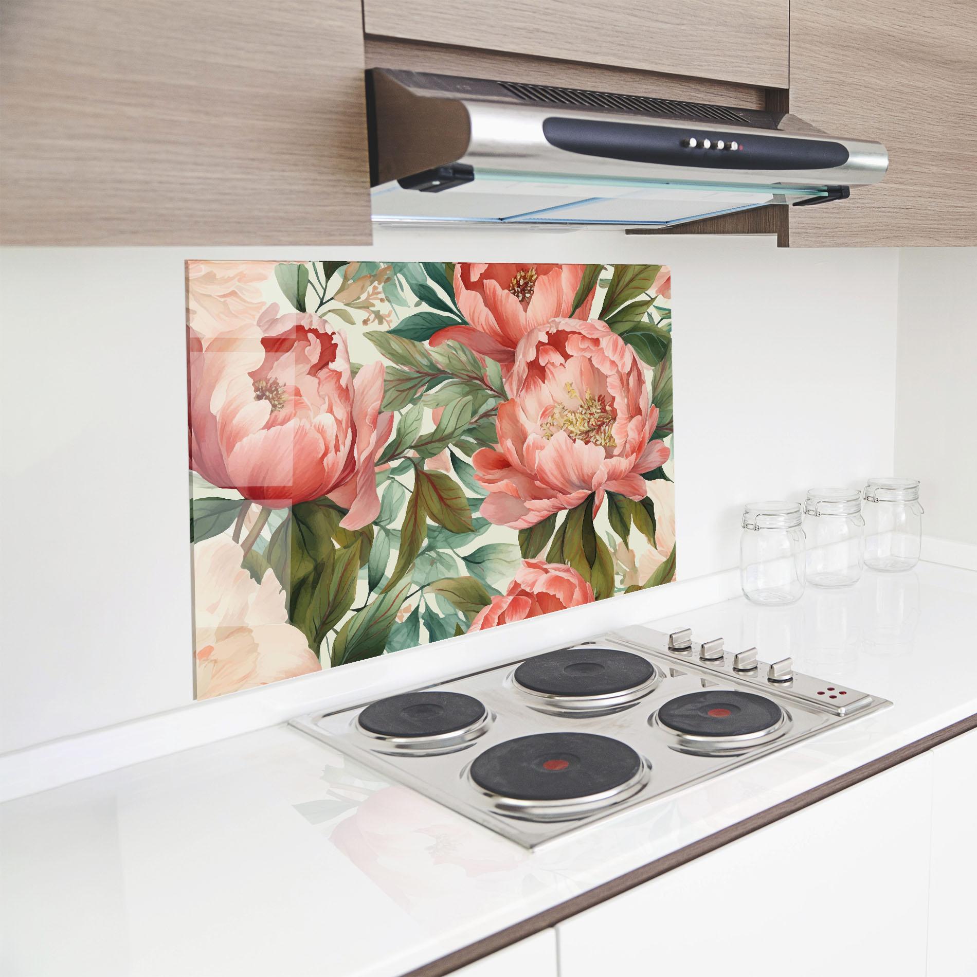 Küchenrückwand Glas Light Red Peony mockup 8