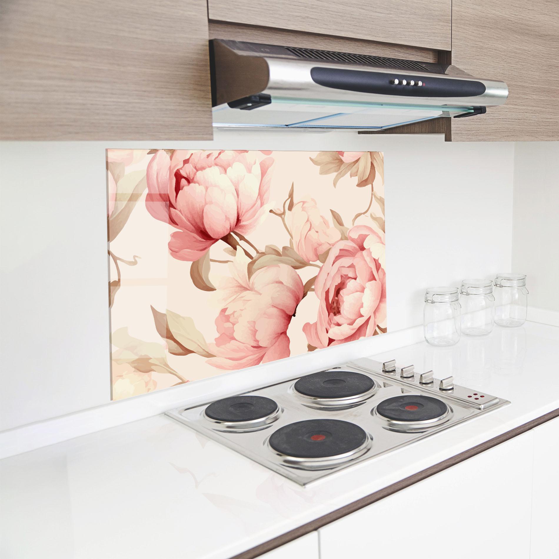 Küchenrückwand Glas Pastel Peony mockup 8