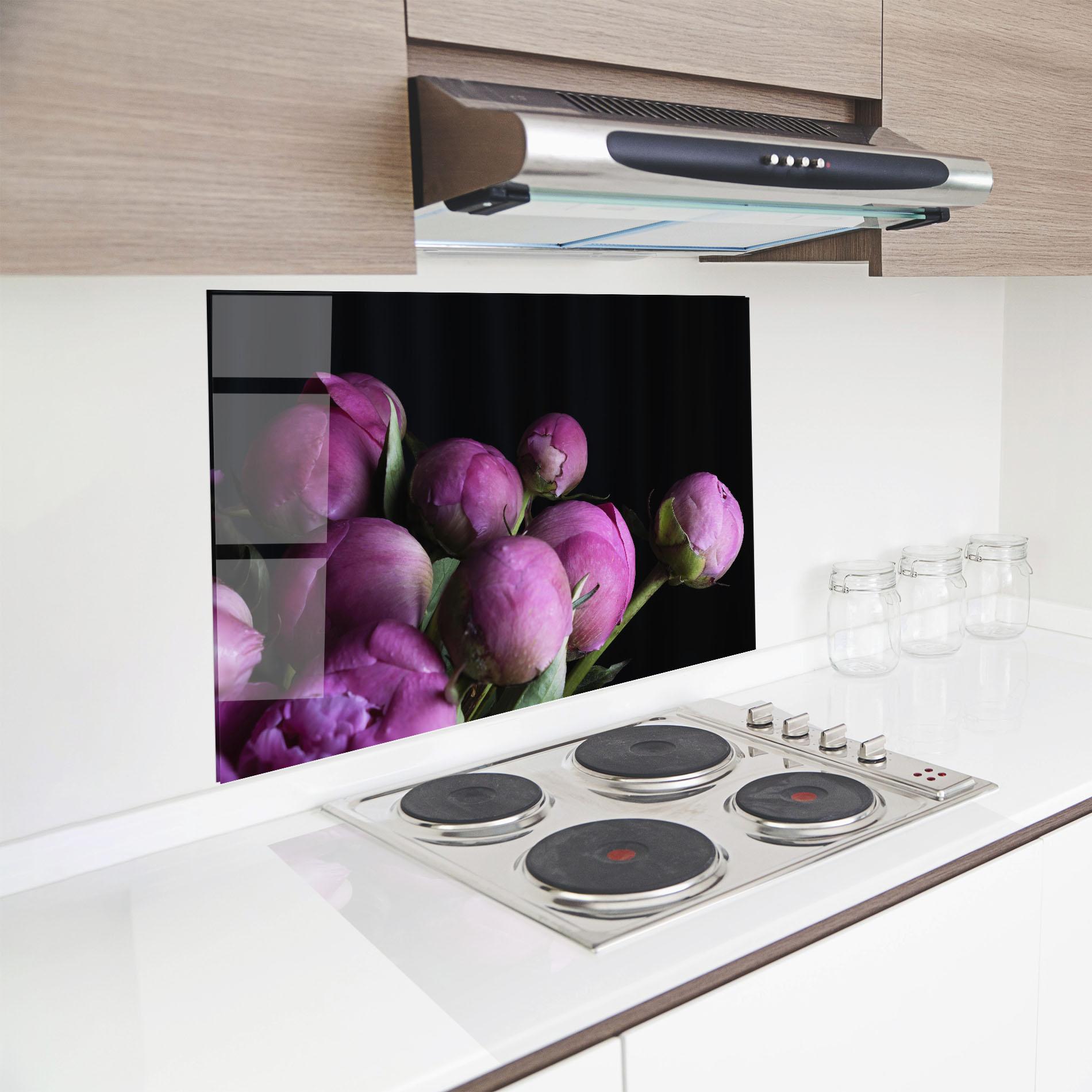 Küchenrückwand Glas Peony Buds mockup 8