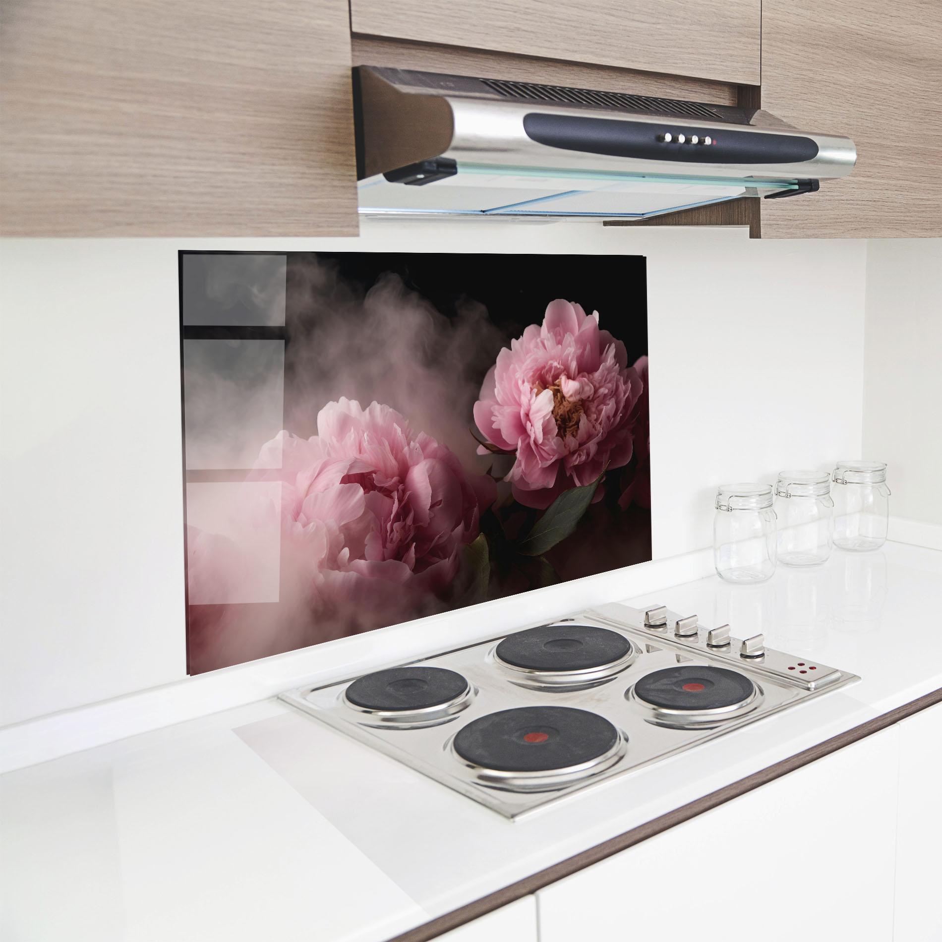 Küchenrückwand Glas Peony In Smoke mockup 8