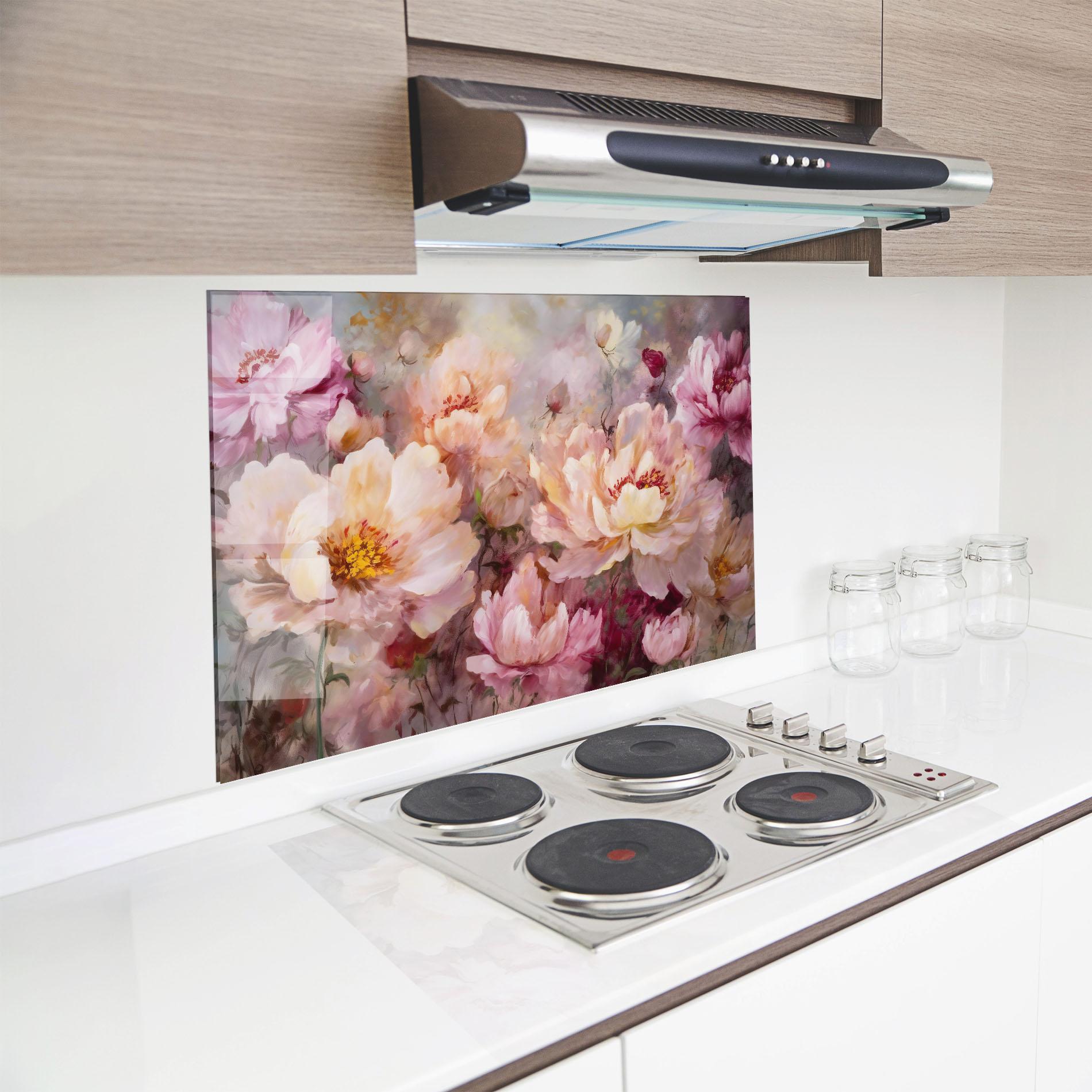 Küchenrückwand Glas Peony Painting Art mockup 8