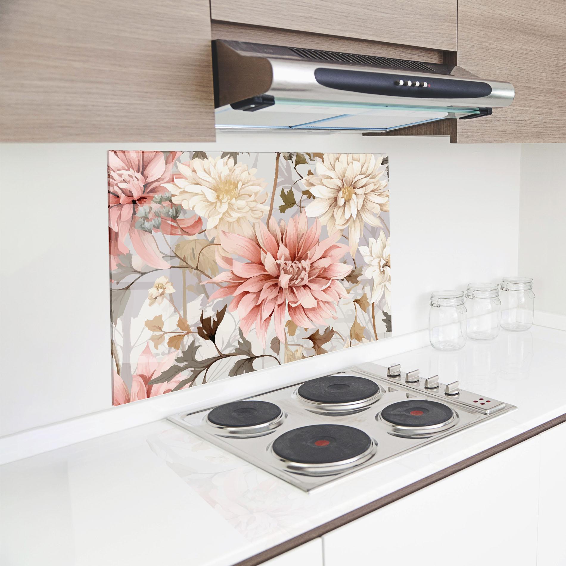 Küchenrückwand Glas Pink Cream Open Peony mockup 8