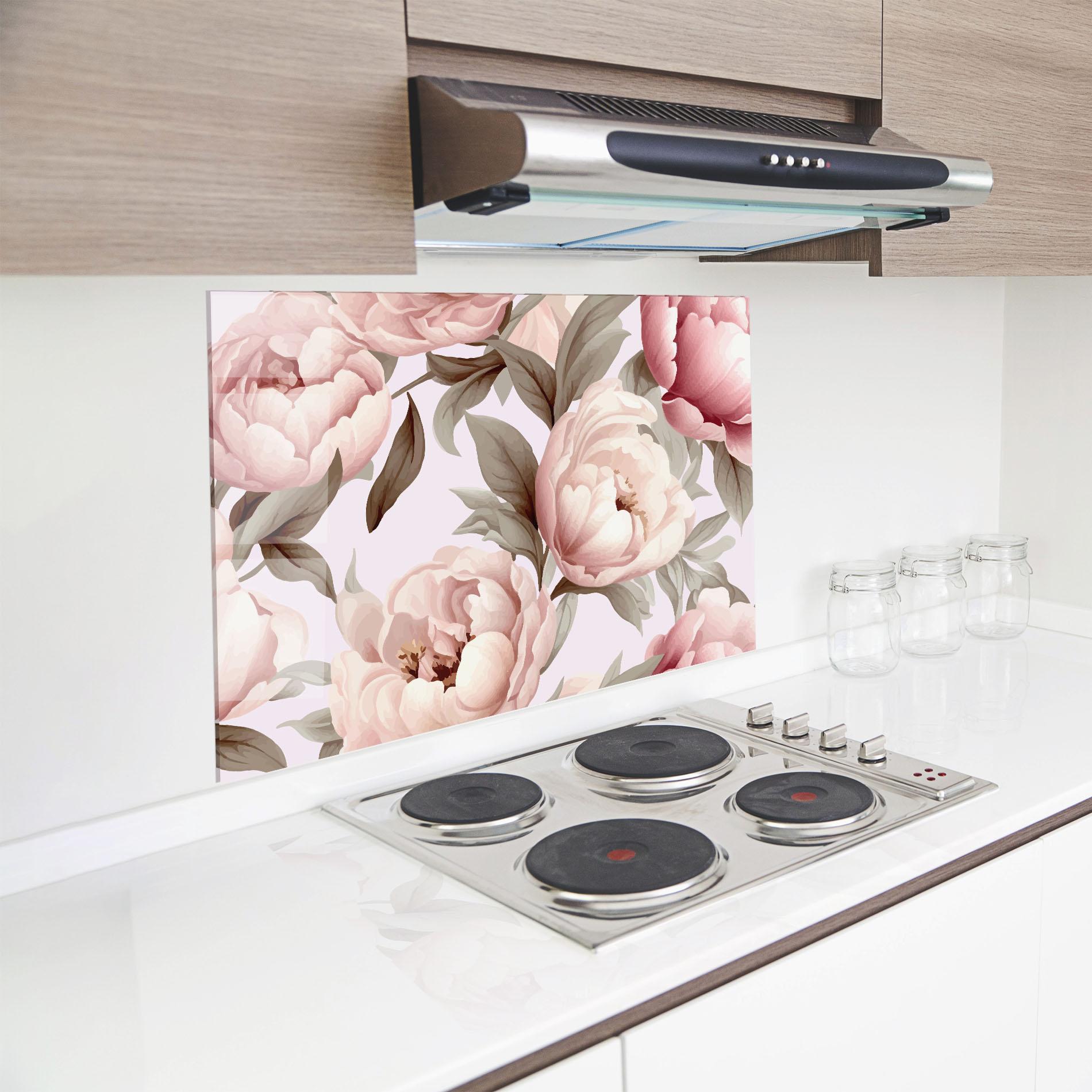 Küchenrückwand Glas Pink Peony Buds mockup 8
