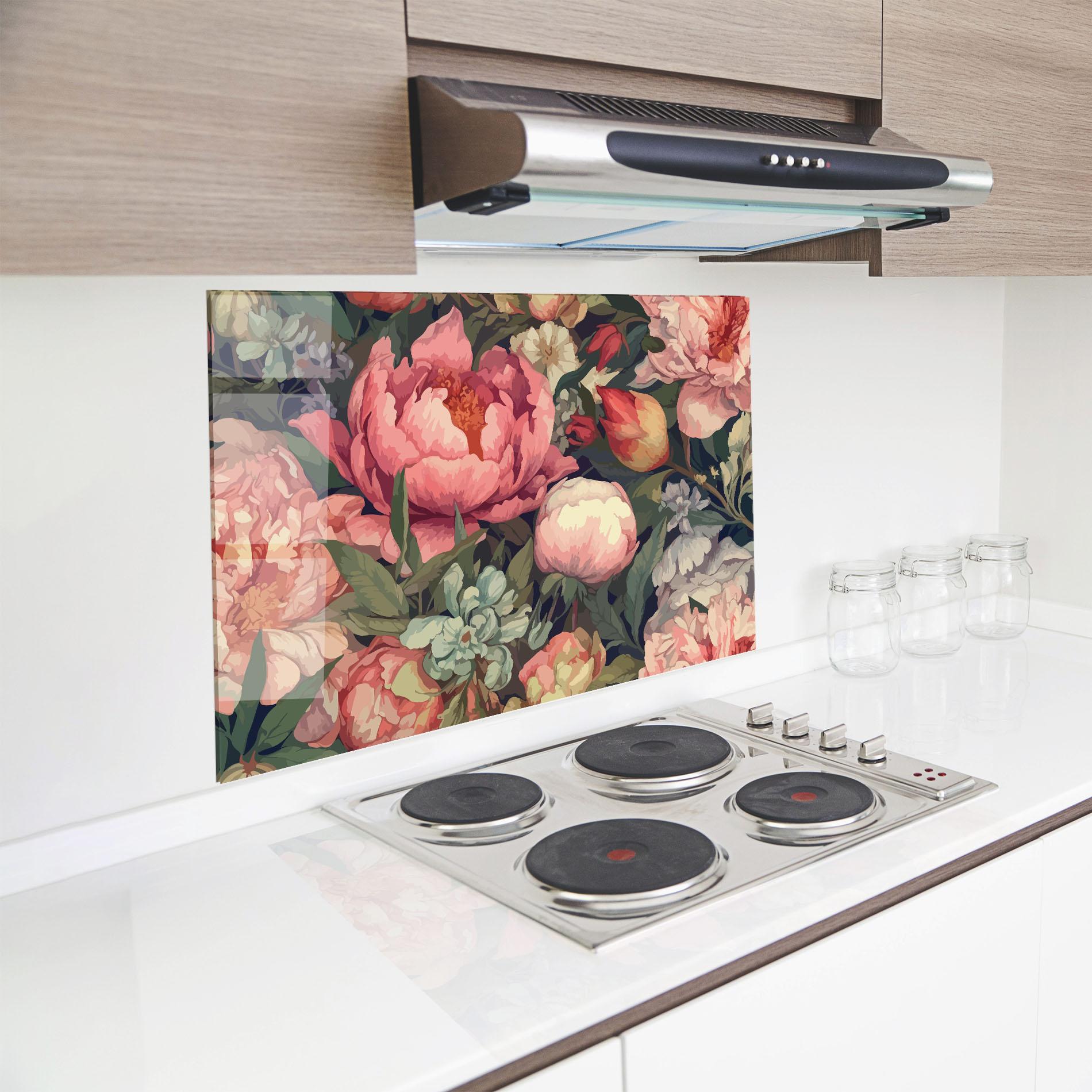 Küchenrückwand Glas Pretty Artistic Peony mockup 8