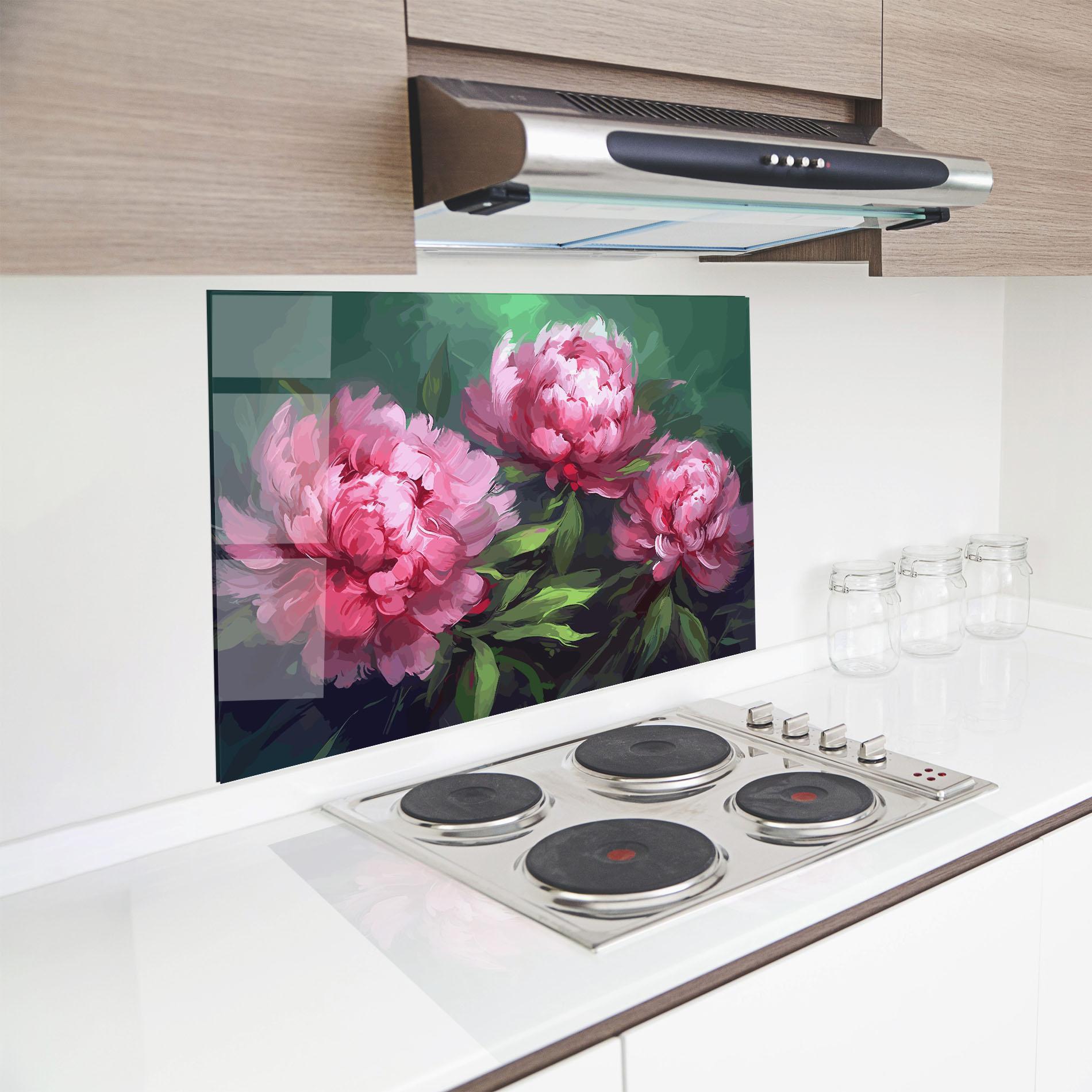 Küchenrückwand Glas Pretty Peonies mockup 8