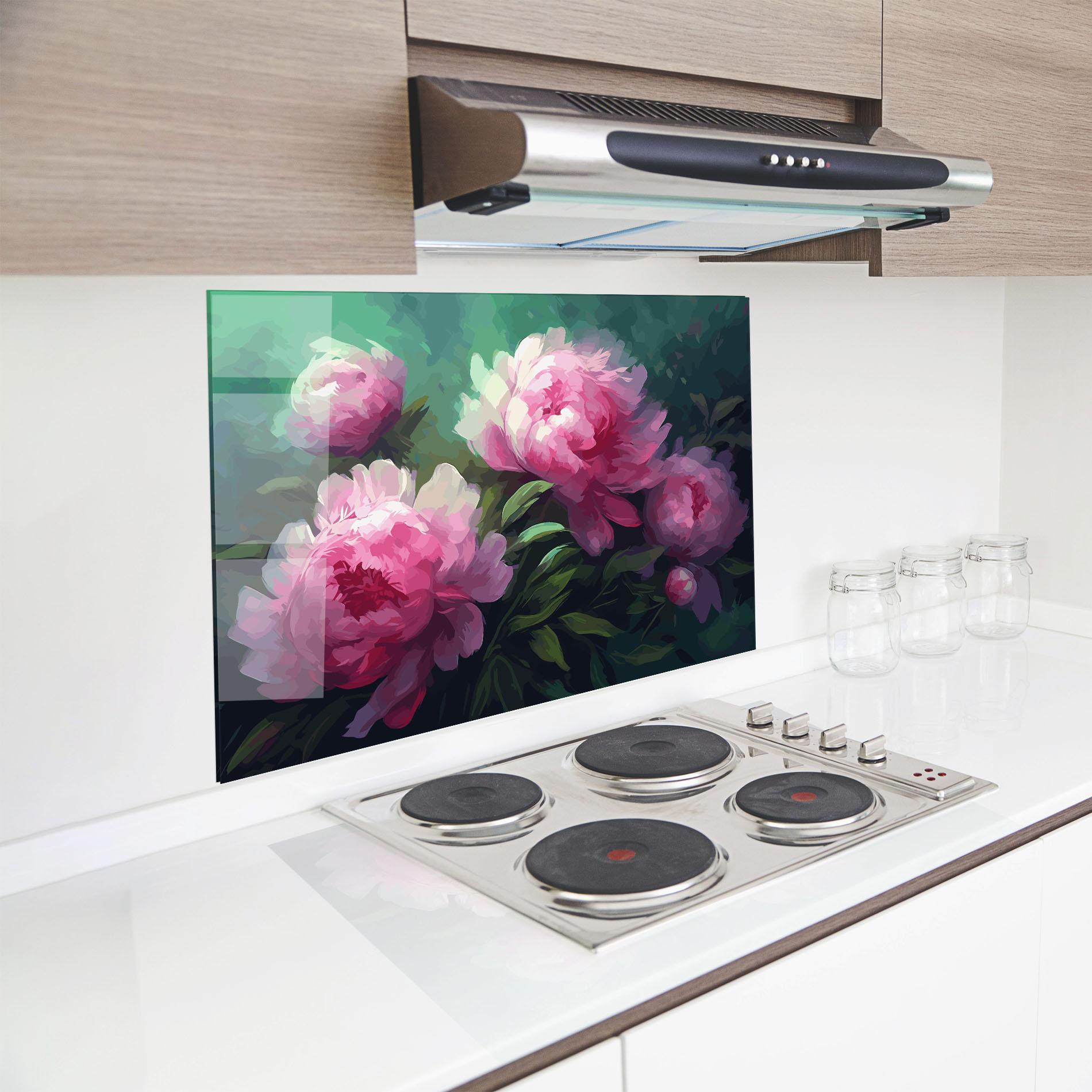 Küchenrückwand Glas Pretty Peony Paint mockup 8