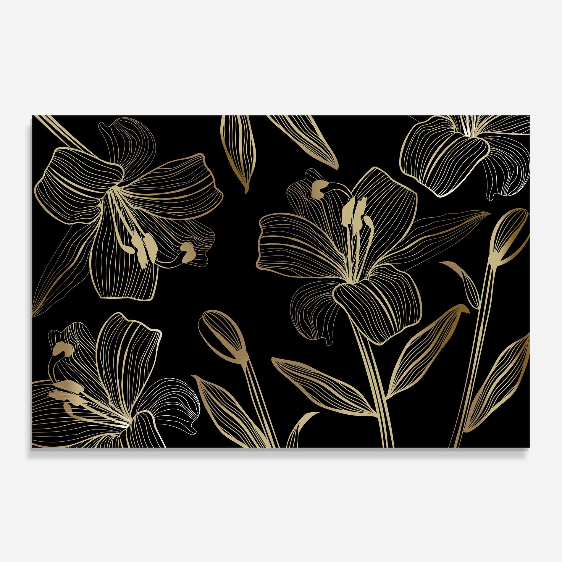 Küchenrückwand Glas Gold Black Lily mockup 0