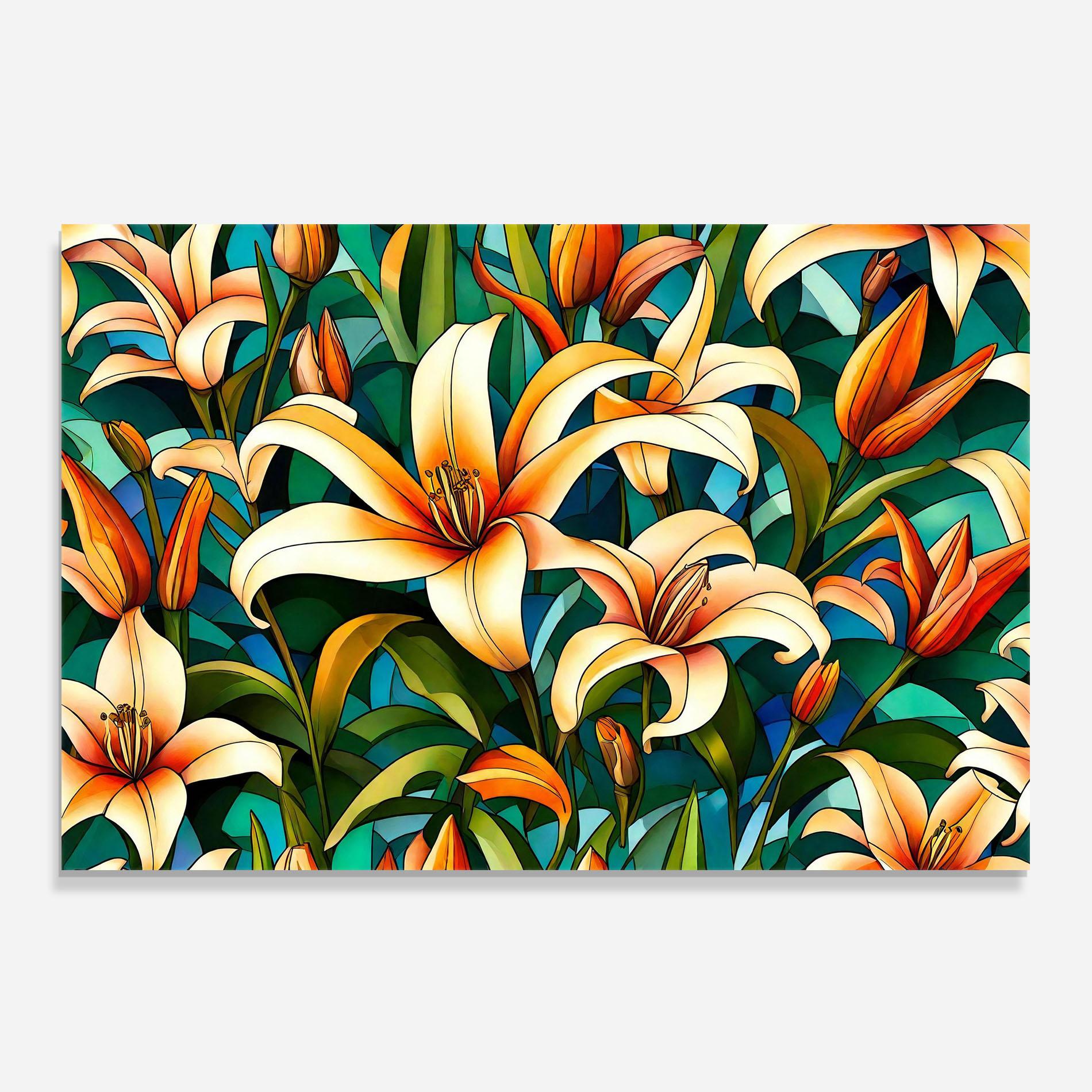 Küchenrückwand Glas Lily Pattern mockup 0