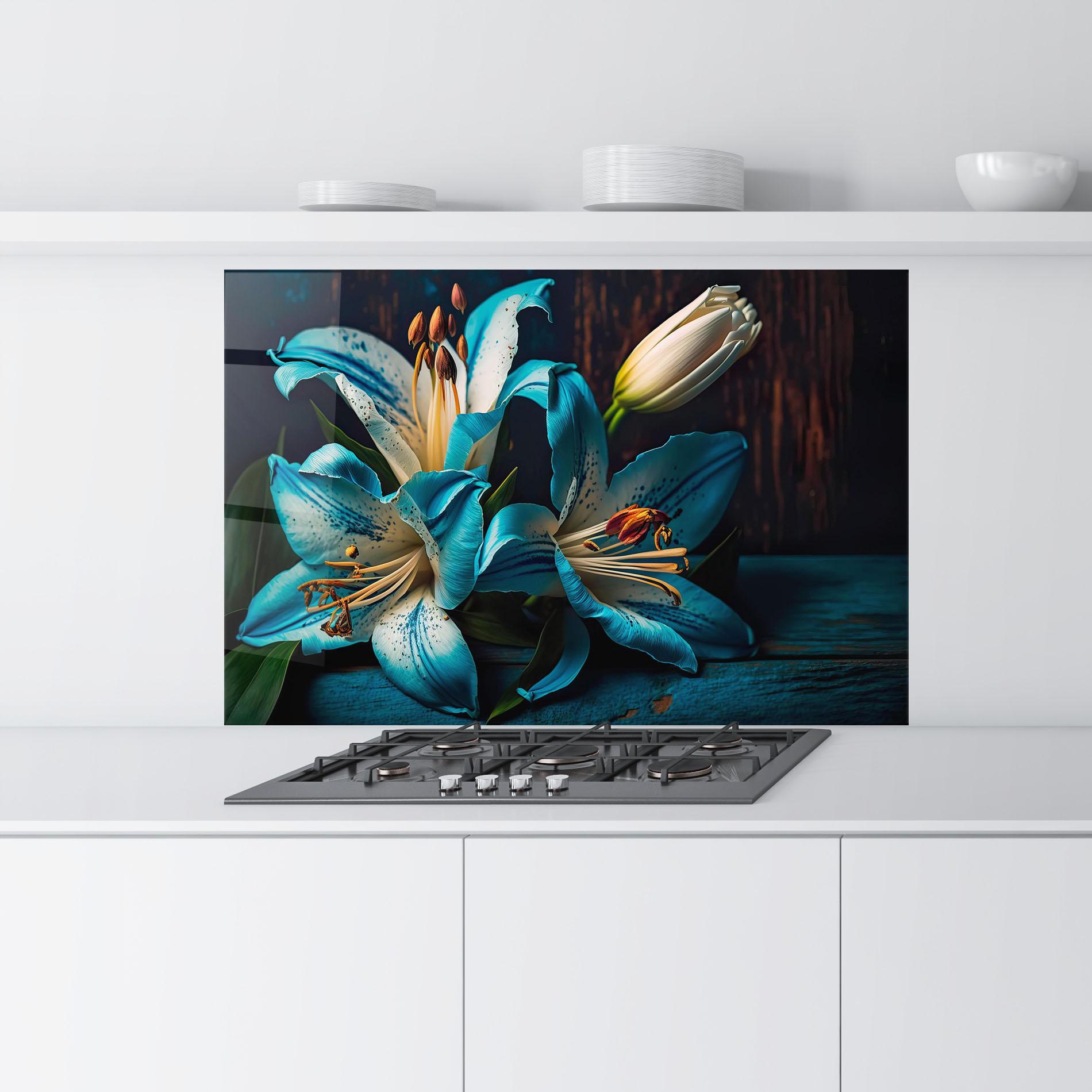 Küchenrückwand Glas Blue Lily mockup 9