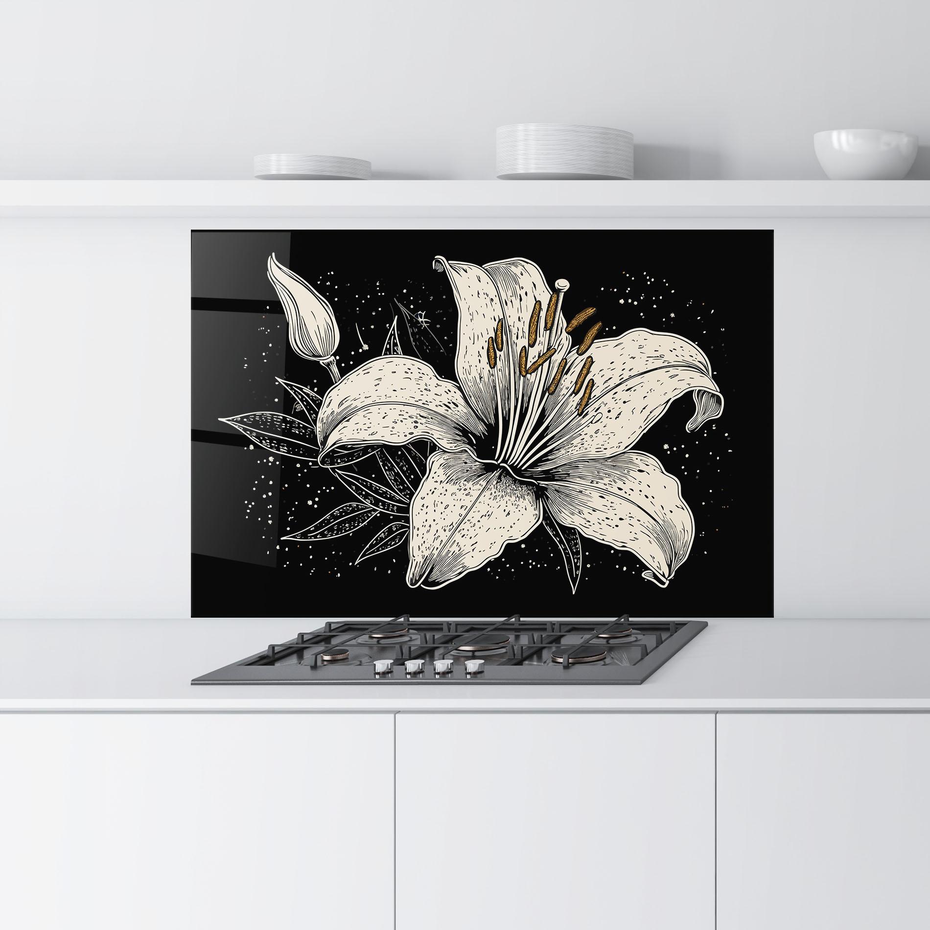 Küchenrückwand Glas Cream Black Lily mockup 9