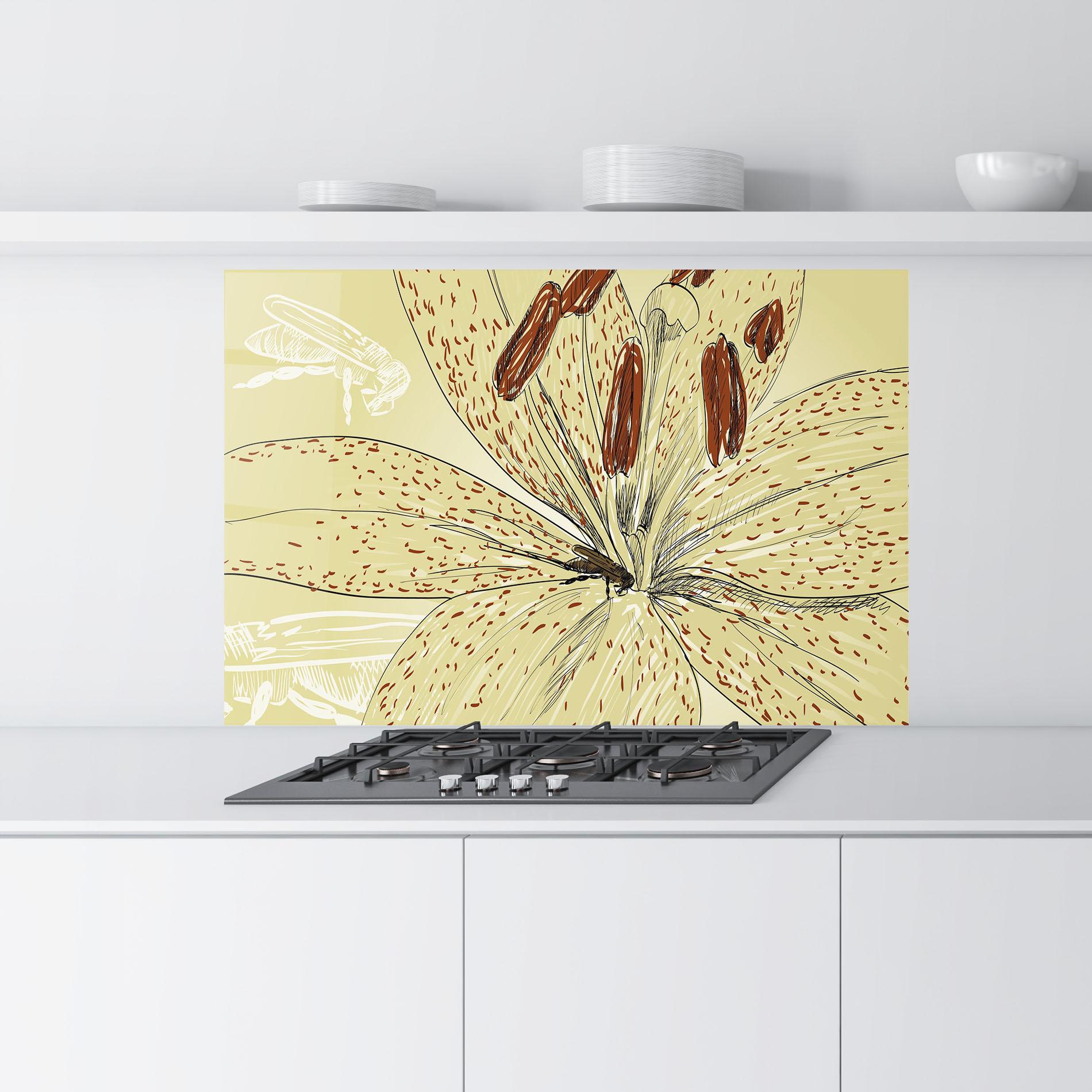 Küchenrückwand Glas Cream Lily Bee mockup 9