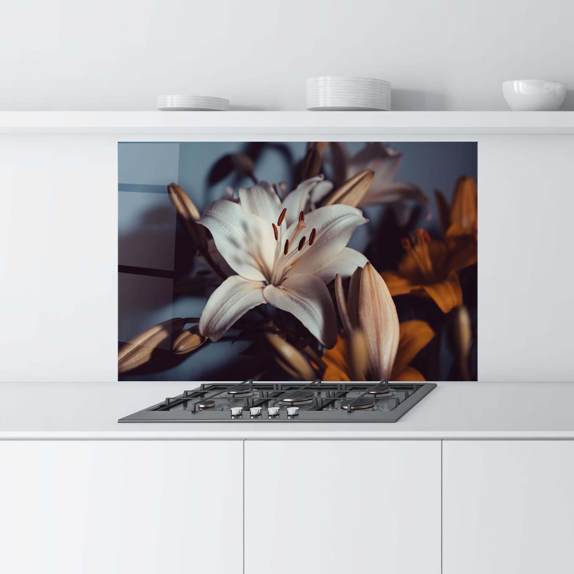 Küchenrückwand Glas Cream Lily mockup 9