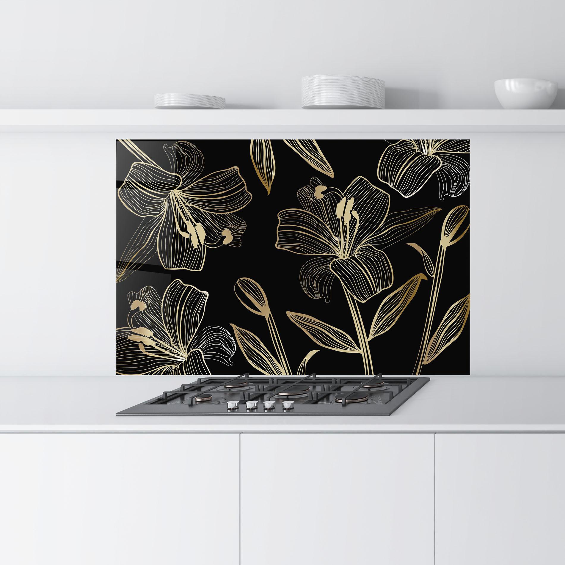 Küchenrückwand Glas Gold Black Lily mockup 9