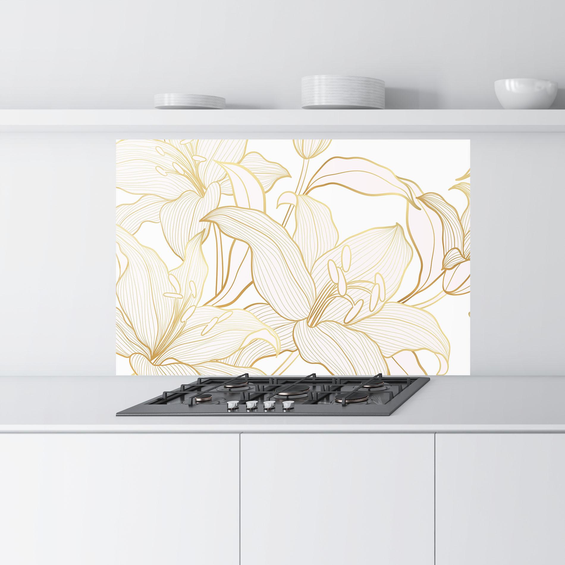 Küchenrückwand Glas Gold Lily mockup 9