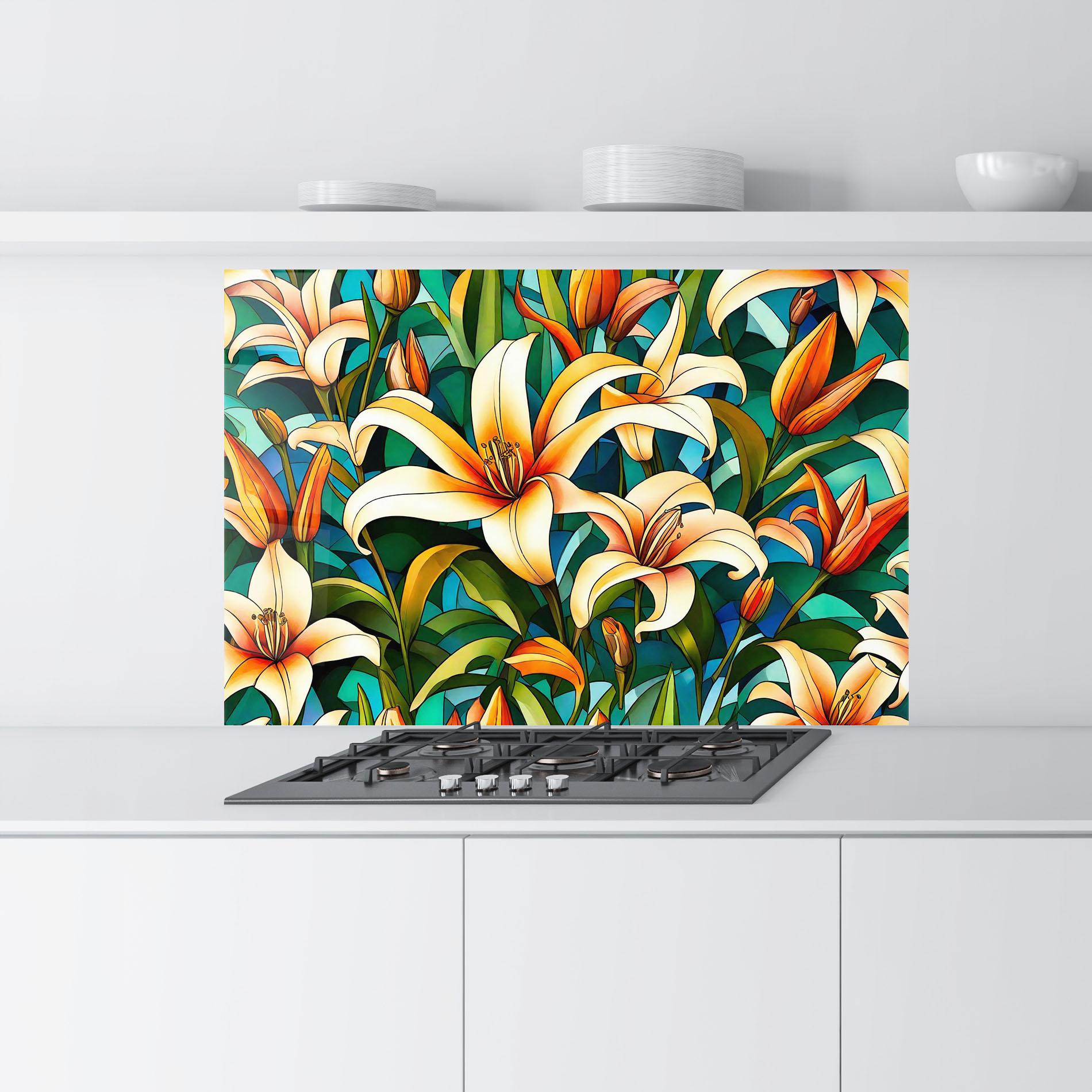 Küchenrückwand Glas Lily Pattern mockup 9