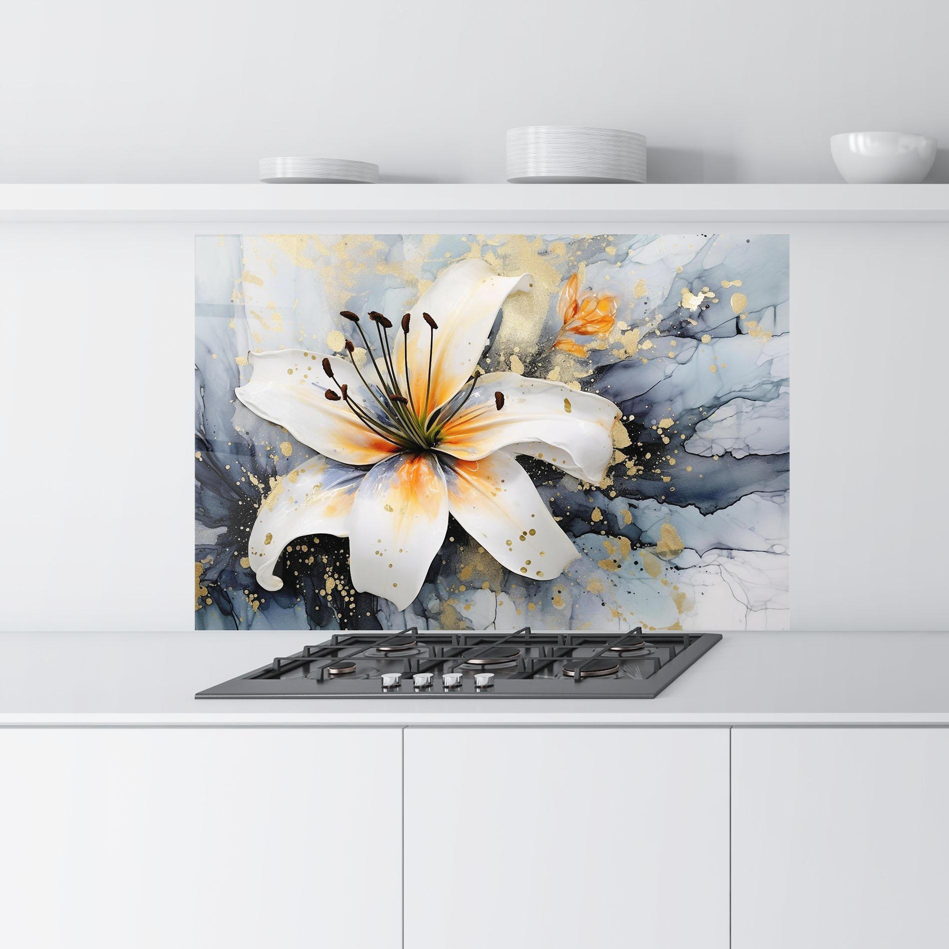 Küchenrückwand Glas Lily With Orange Painting mockup 9