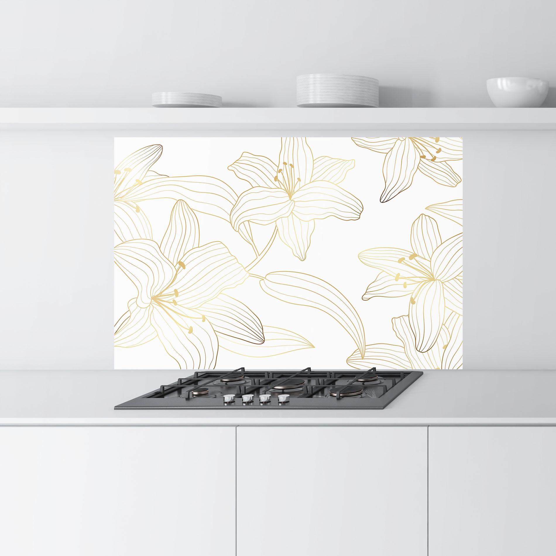 Küchenrückwand Glas Luxury Golden Lily mockup 9