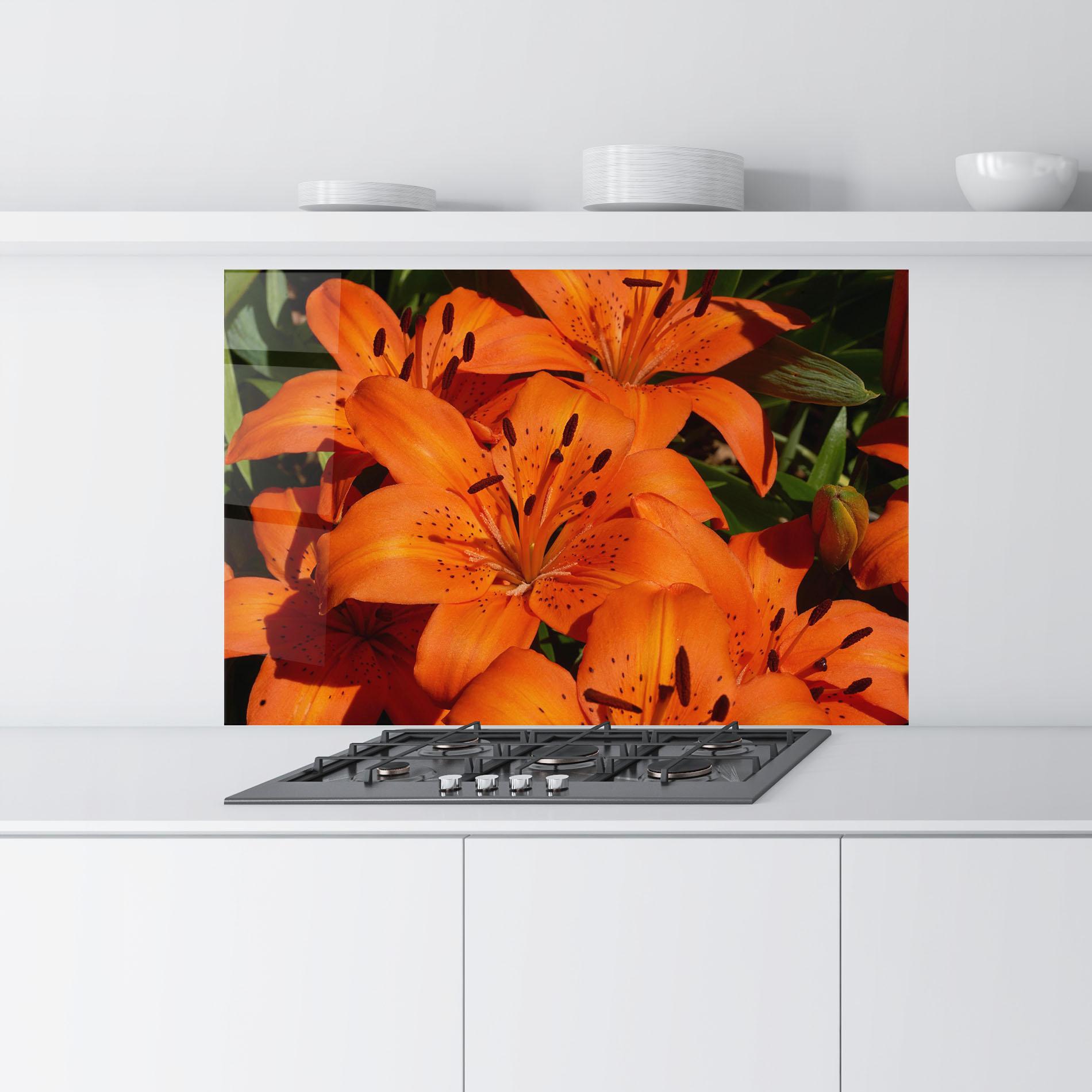 Küchenrückwand Glas Orange Lily In The Sun mockup 9