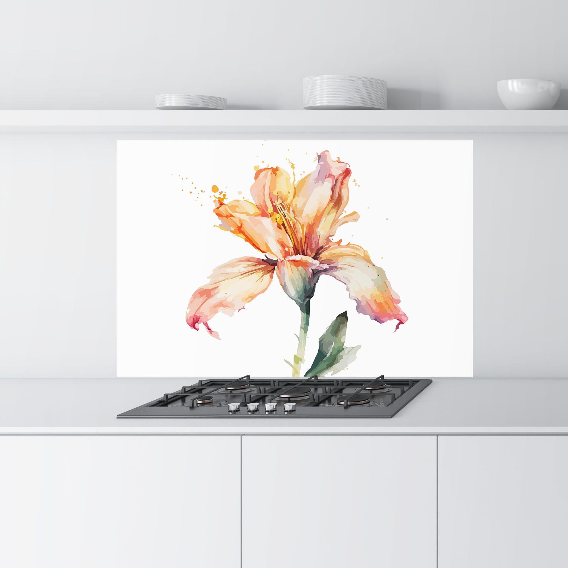 Küchenrückwand Glas Orange Purple Lily mockup 9