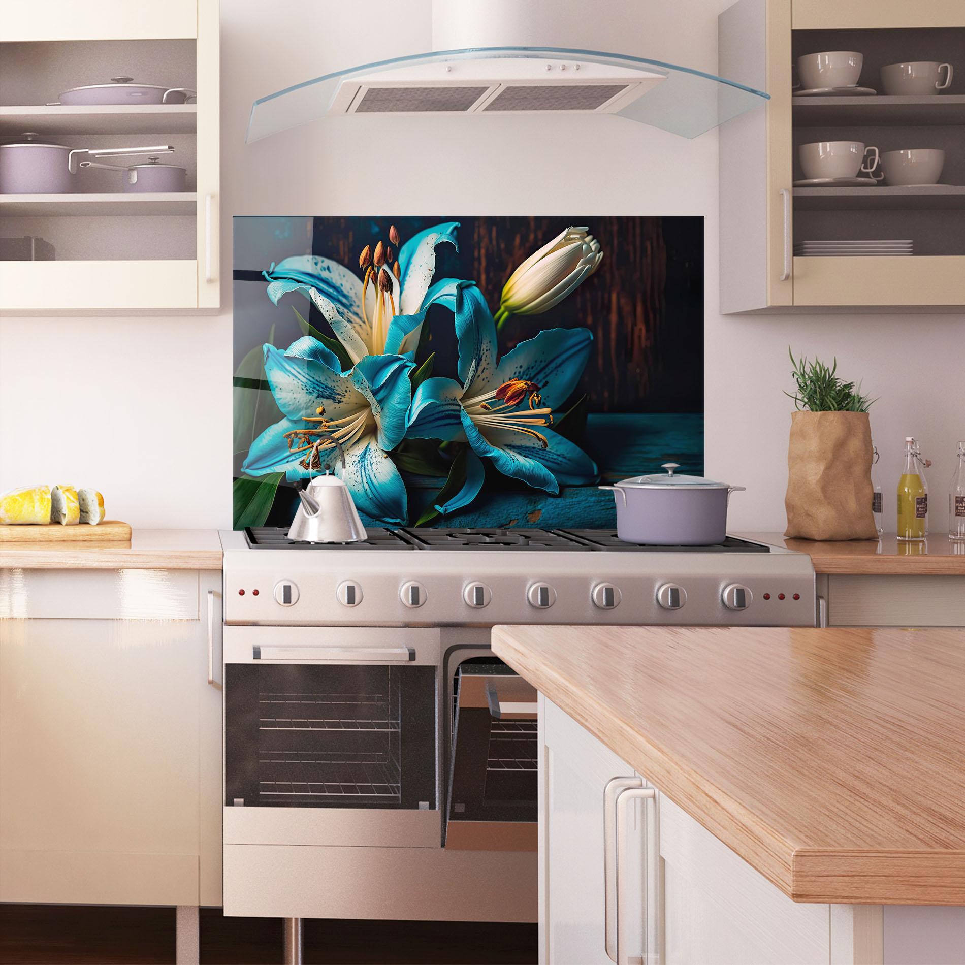 Küchenrückwand Glas Blue Lily mockup 1