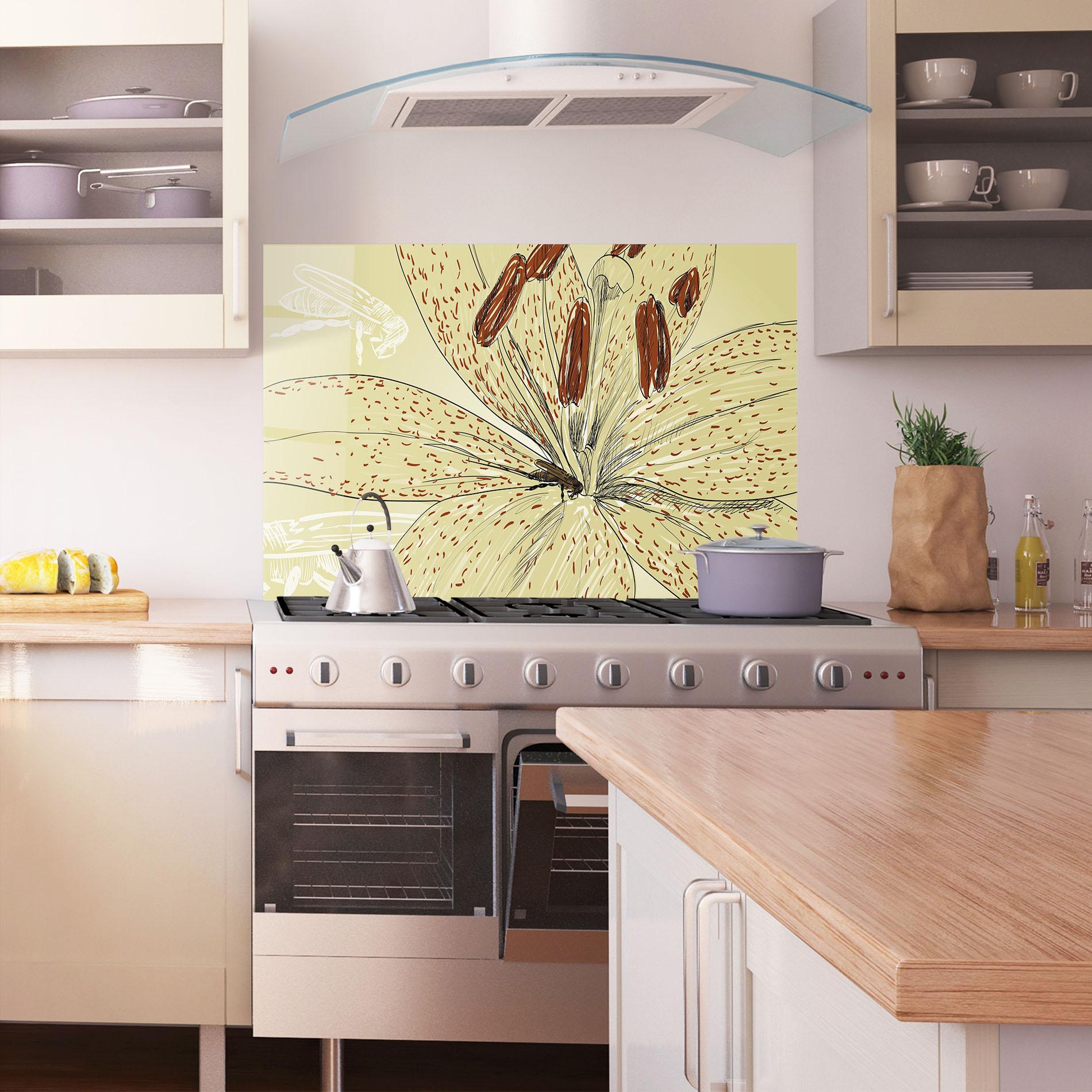 Küchenrückwand Glas Cream Lily Bee mockup 1
