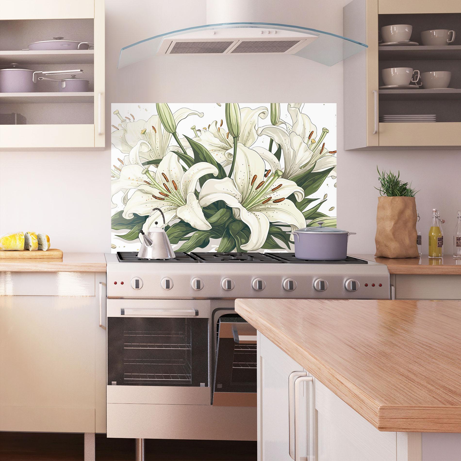 Küchenrückwand Glas Grey White Lily mockup 1