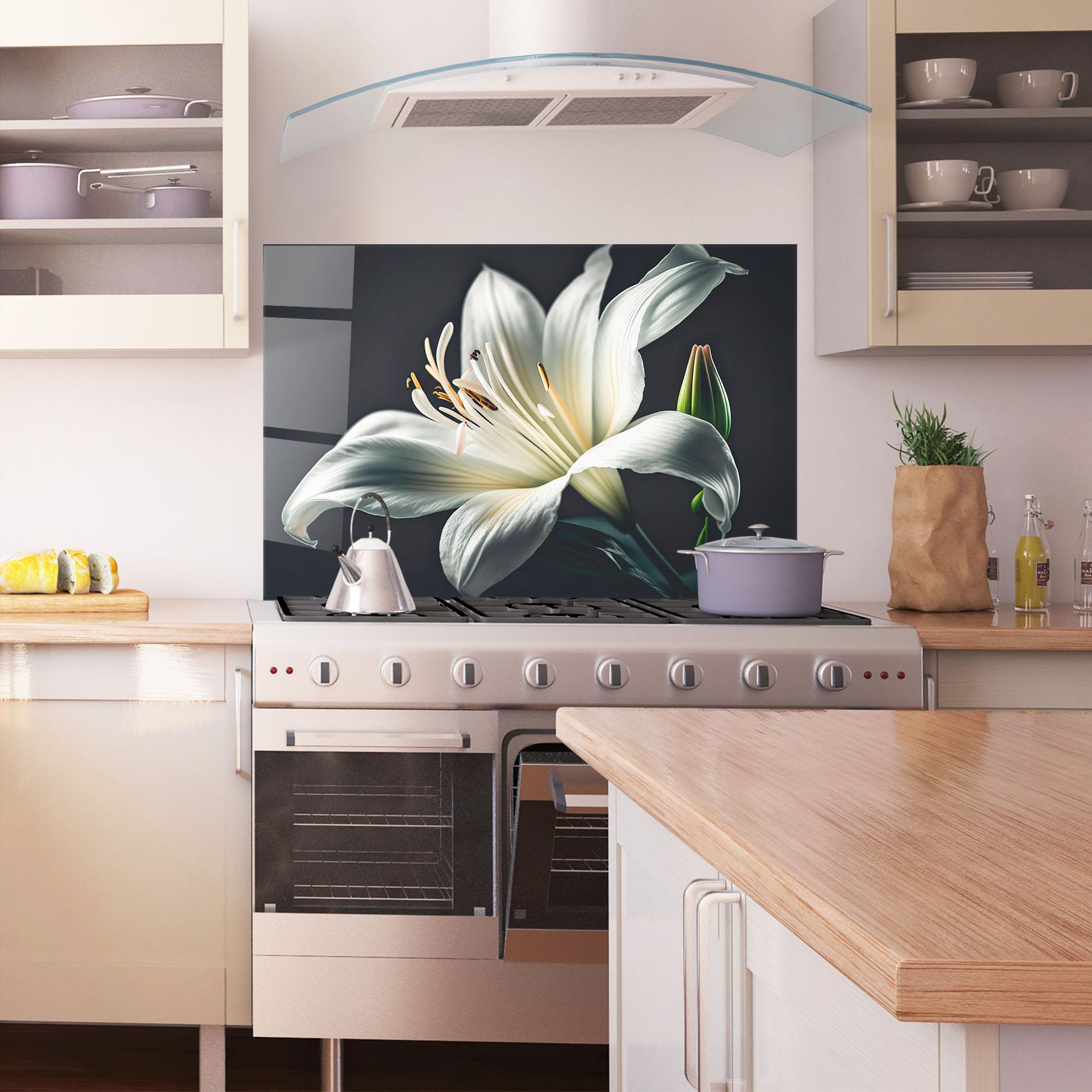 Küchenrückwand Glas Light Grey Lily mockup 1