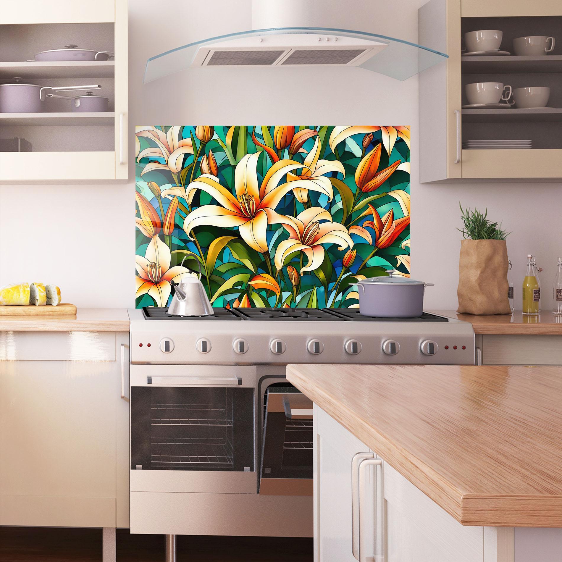Küchenrückwand Glas Lily Pattern mockup 1