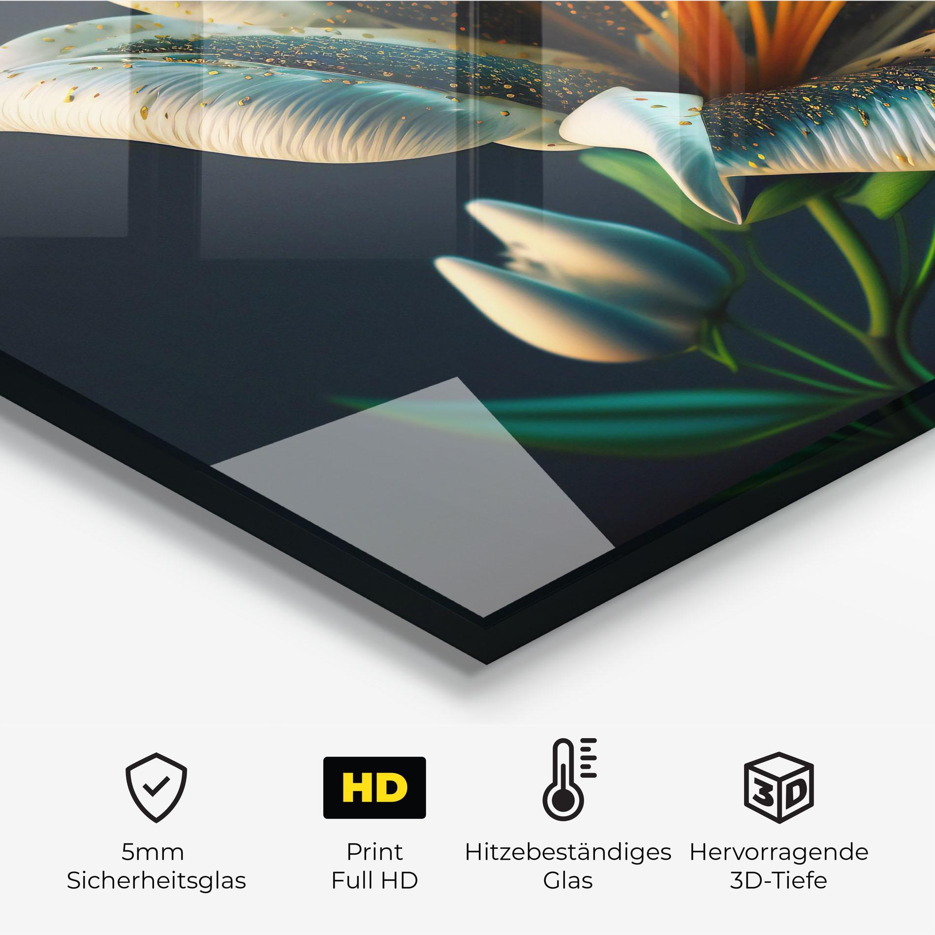 Küchenrückwand Glas Blue Grey Lily mockup 2