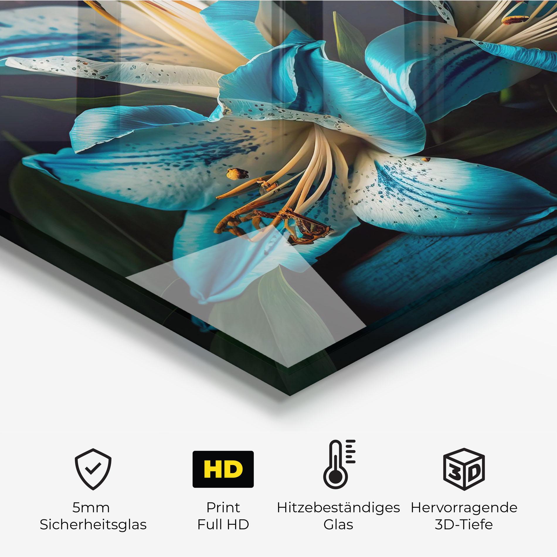 Küchenrückwand Glas Blue Lily mockup 2