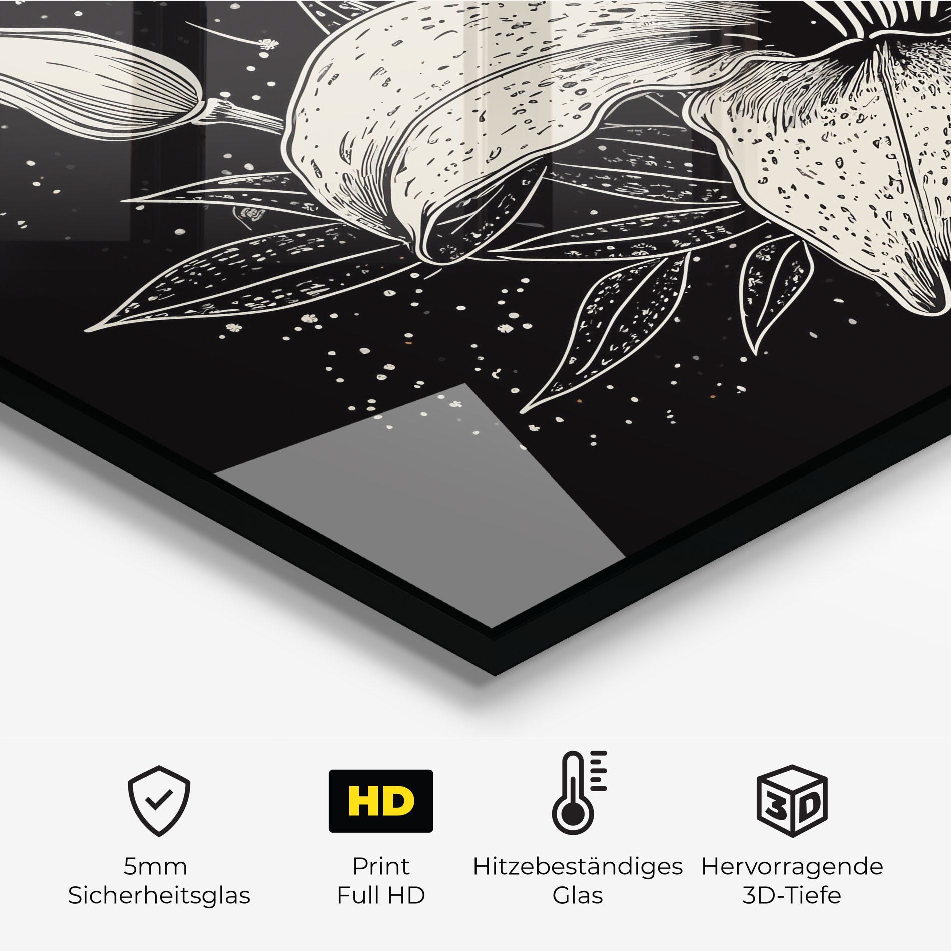 Küchenrückwand Glas Cream Black Lily mockup 2