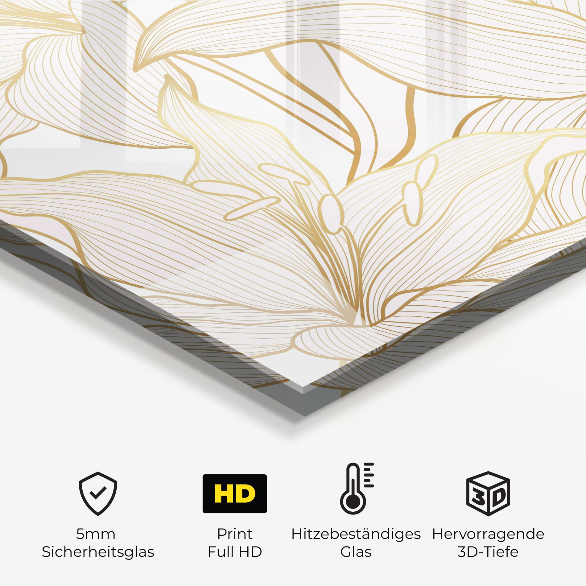 Küchenrückwand Glas Gold Lily mockup 2