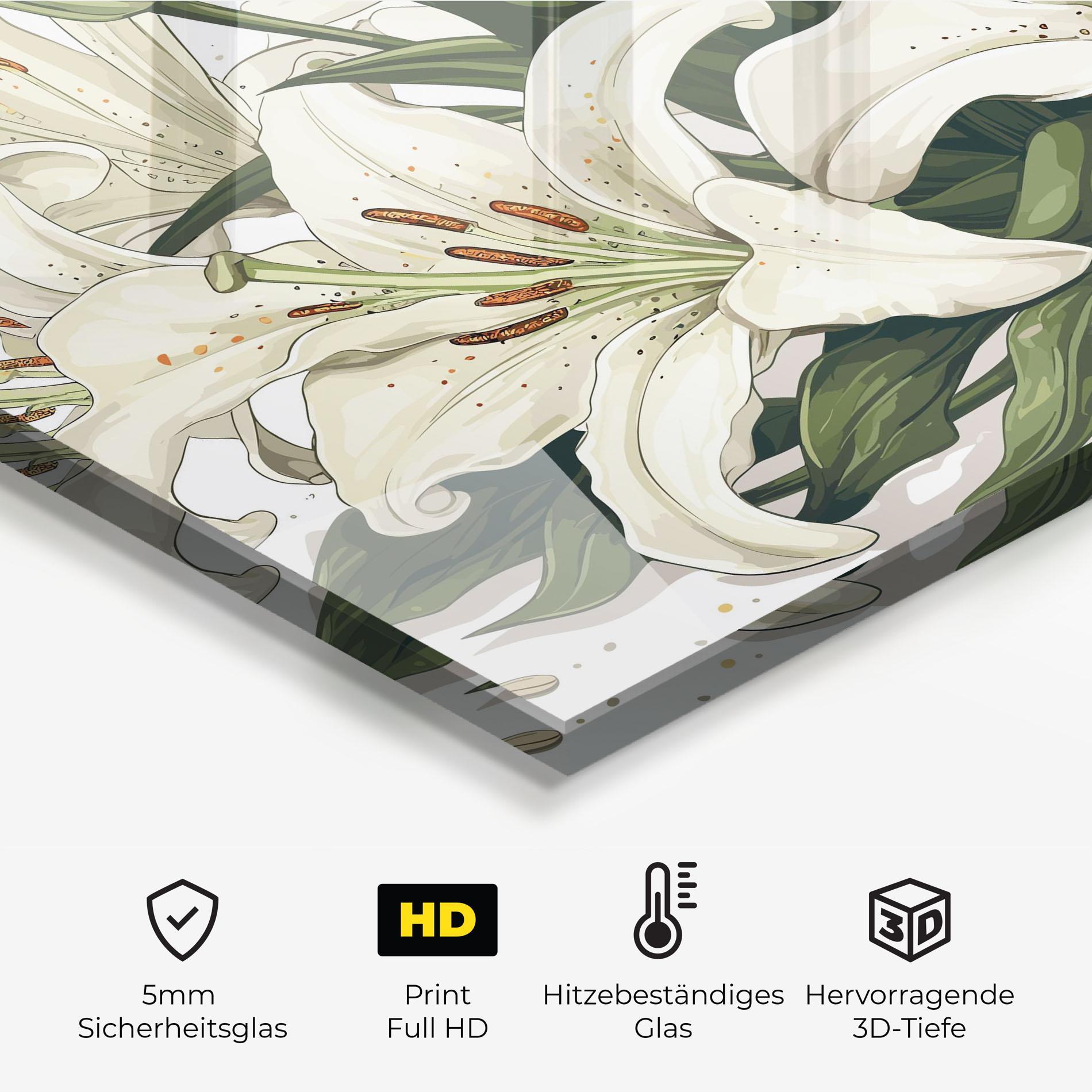 Küchenrückwand Glas Grey White Lily mockup 2