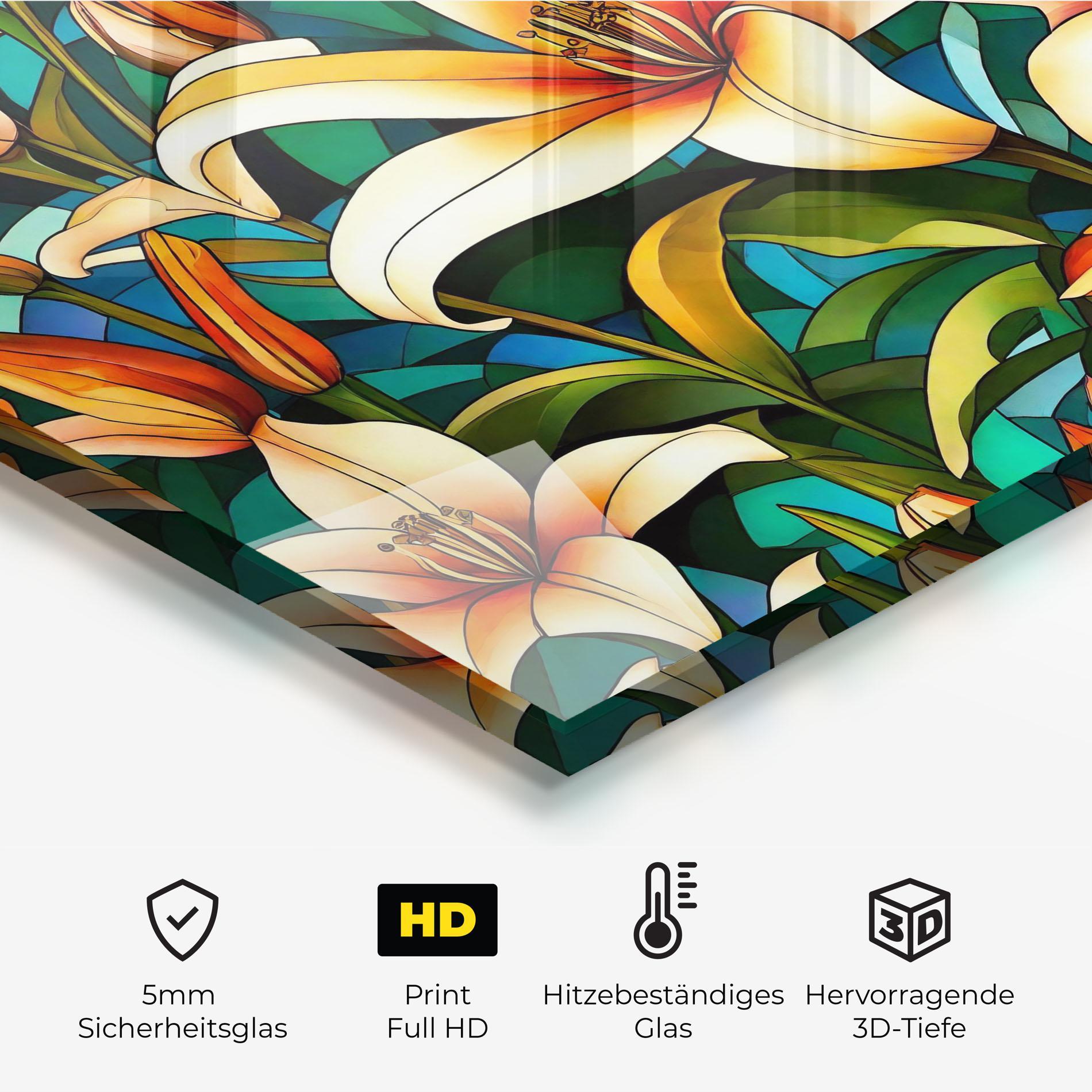 Küchenrückwand Glas Lily Pattern mockup 2