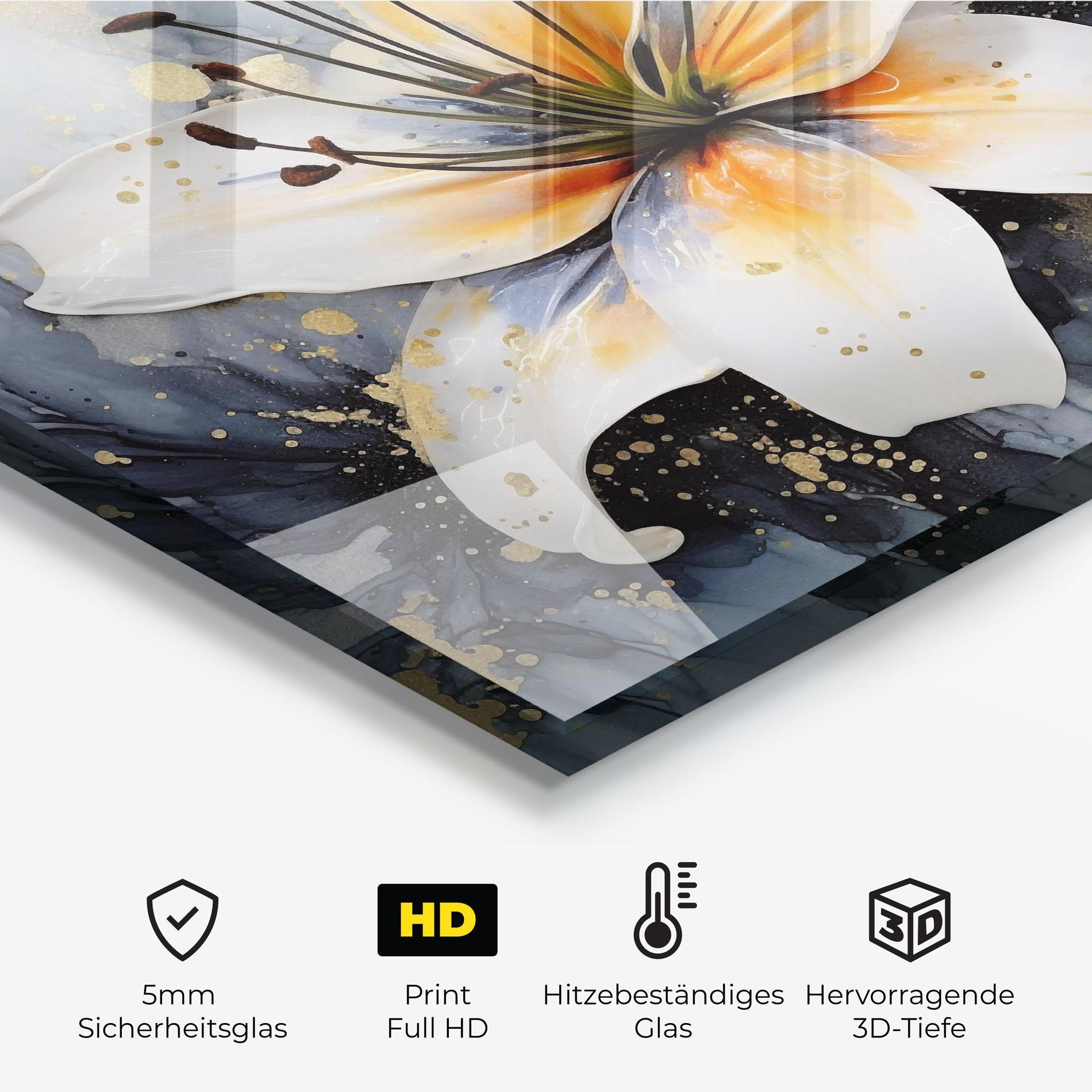 Küchenrückwand Glas Lily With Orange Painting mockup 2