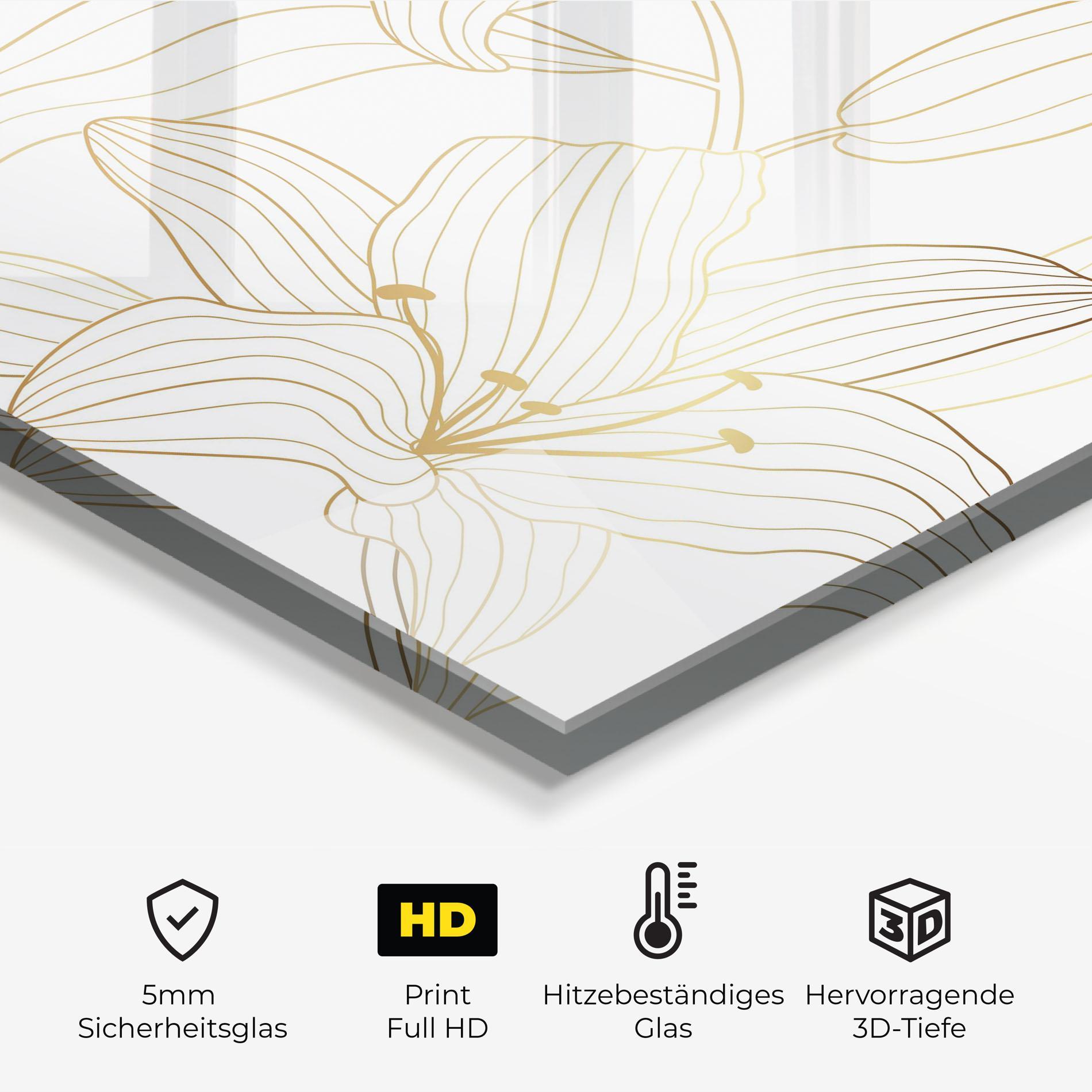 Küchenrückwand Glas Luxury Golden Lily mockup 2