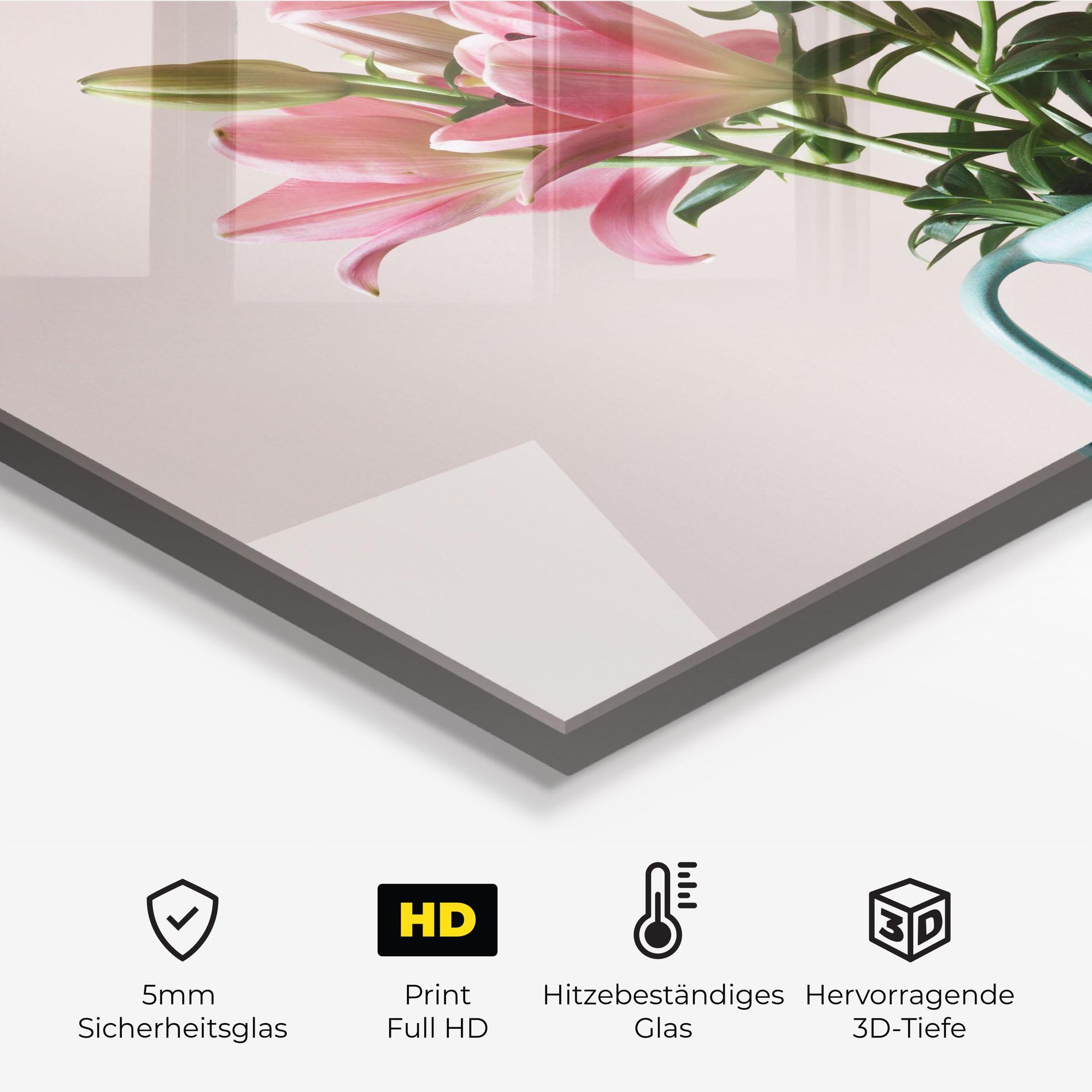 Küchenrückwand Glas Pink Lily In Vase mockup 2