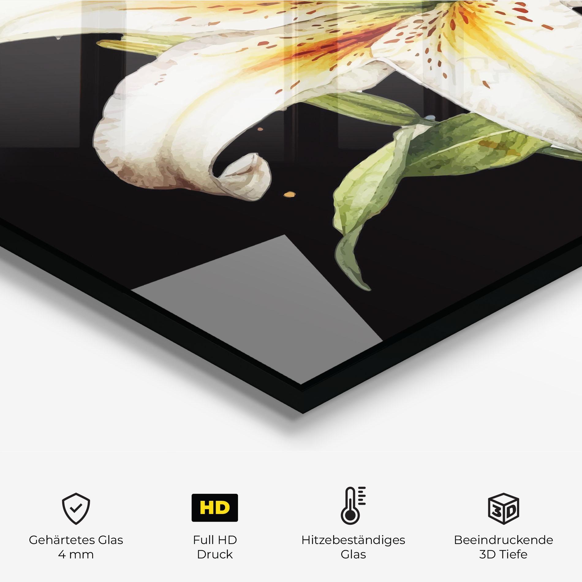 Küchenrückwand Glas Beautiful White Lily mockup 2