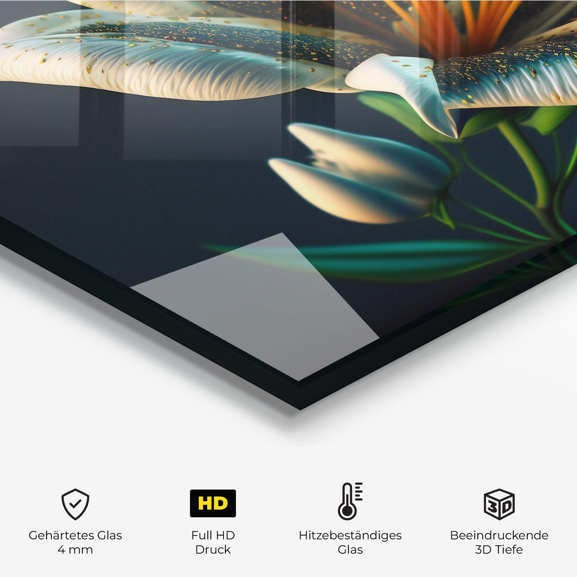 Küchenrückwand Glas Blue Grey Lily mockup 2