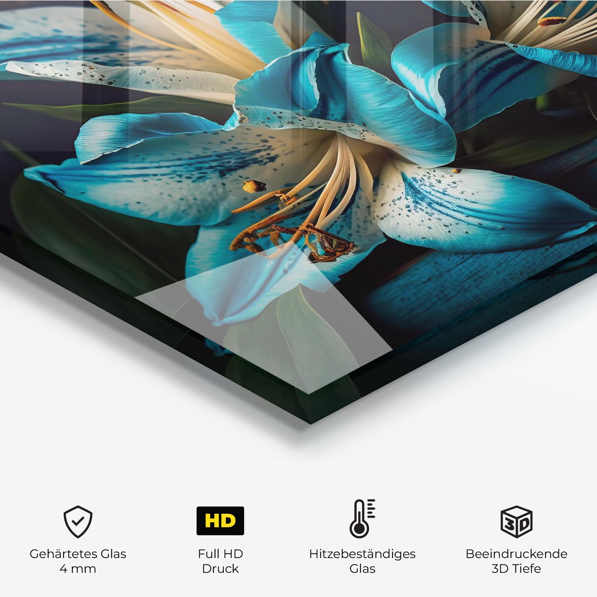 Küchenrückwand Glas Blue Lily mockup 2