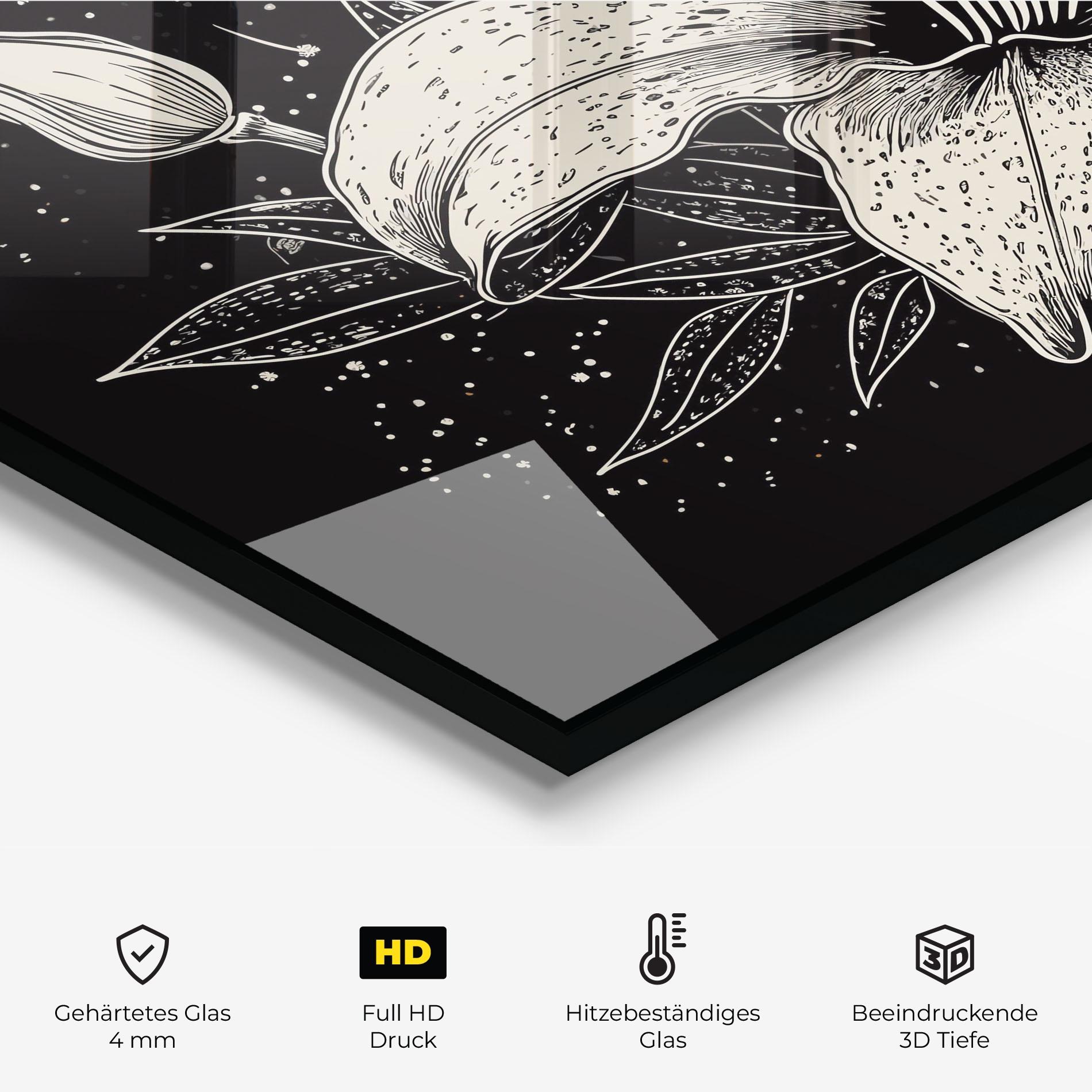 Küchenrückwand Glas Cream Black Lily mockup 2