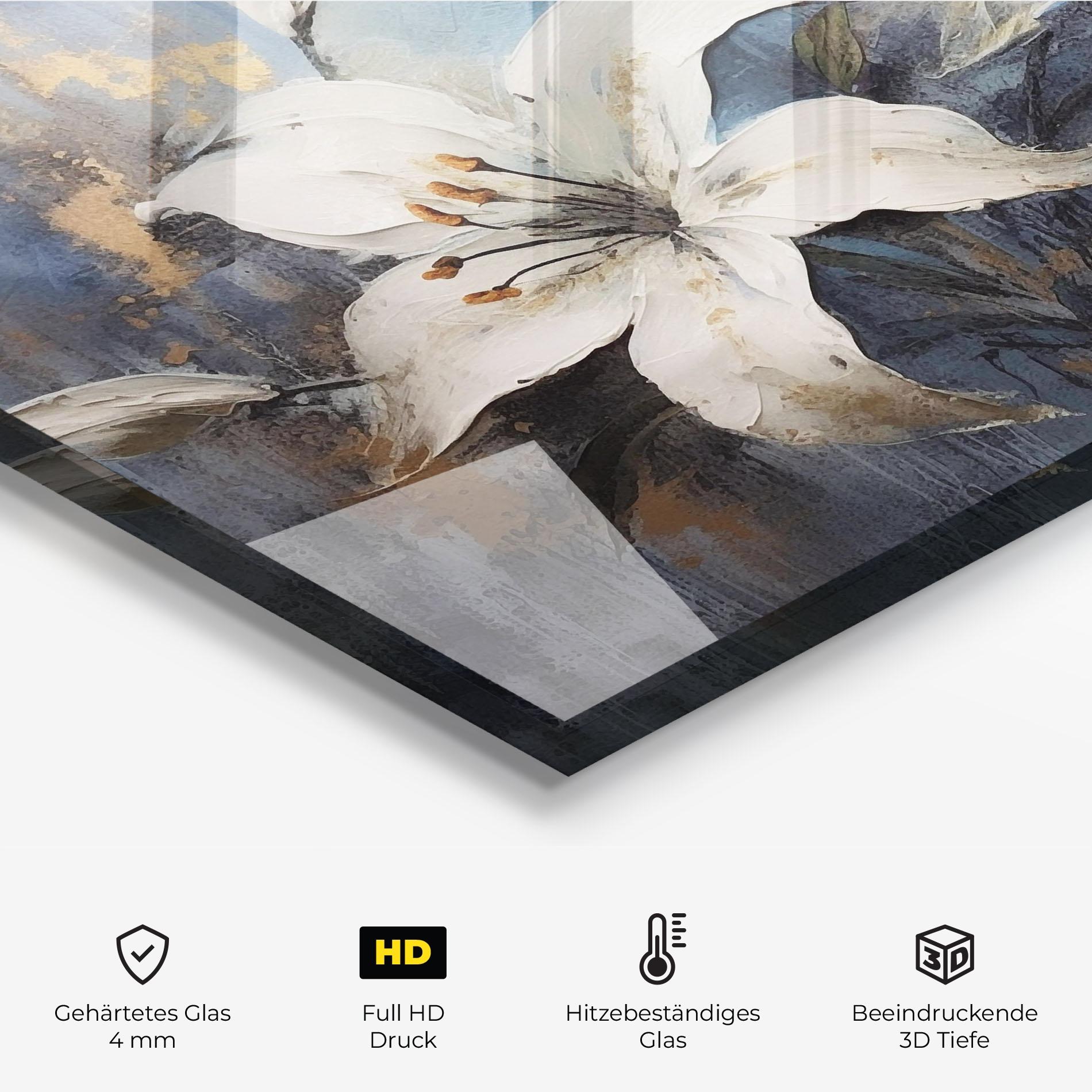 Küchenrückwand Glas Gold Lily Painting mockup 2