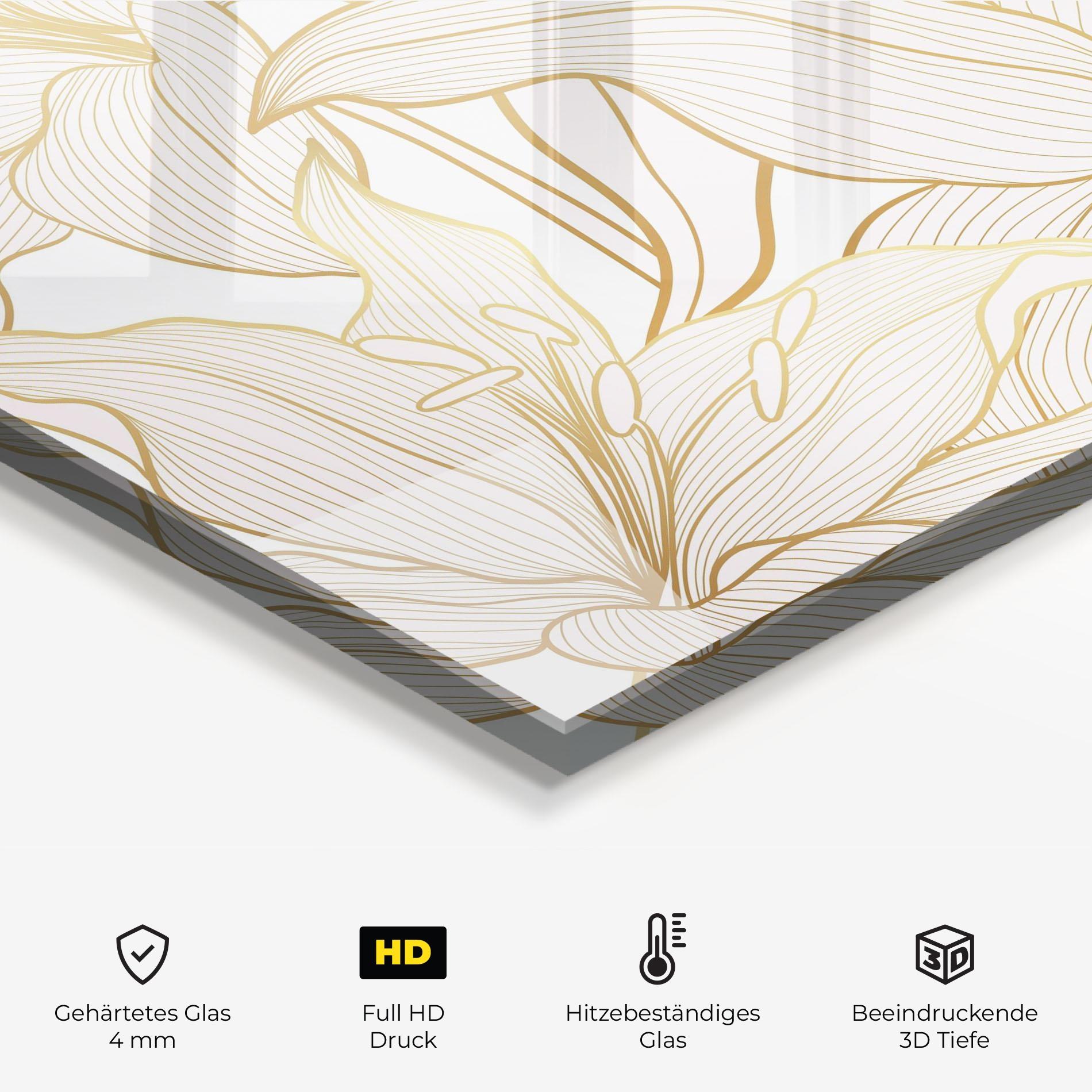 Küchenrückwand Glas Gold Lily mockup 2