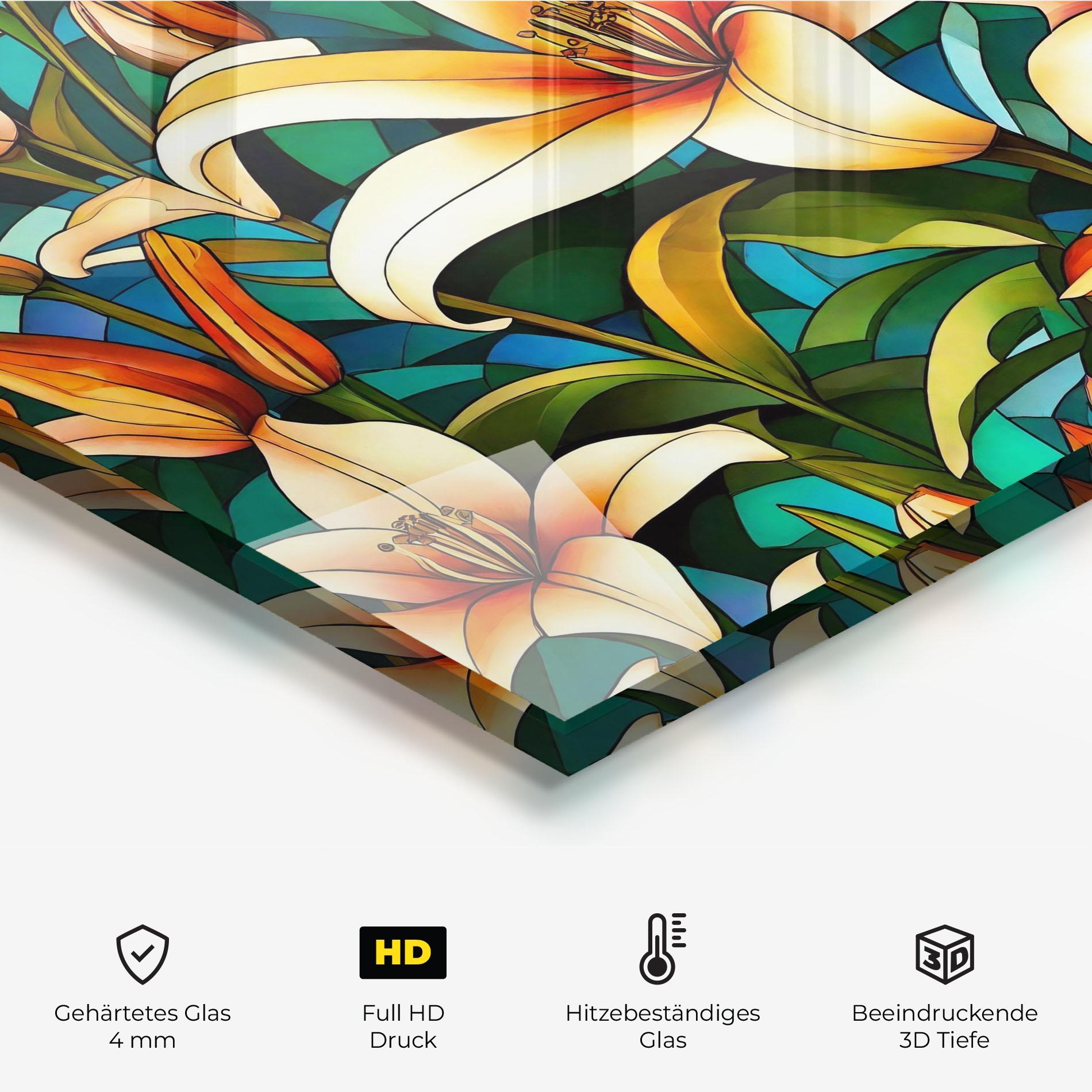 Küchenrückwand Glas Lily Pattern mockup 2