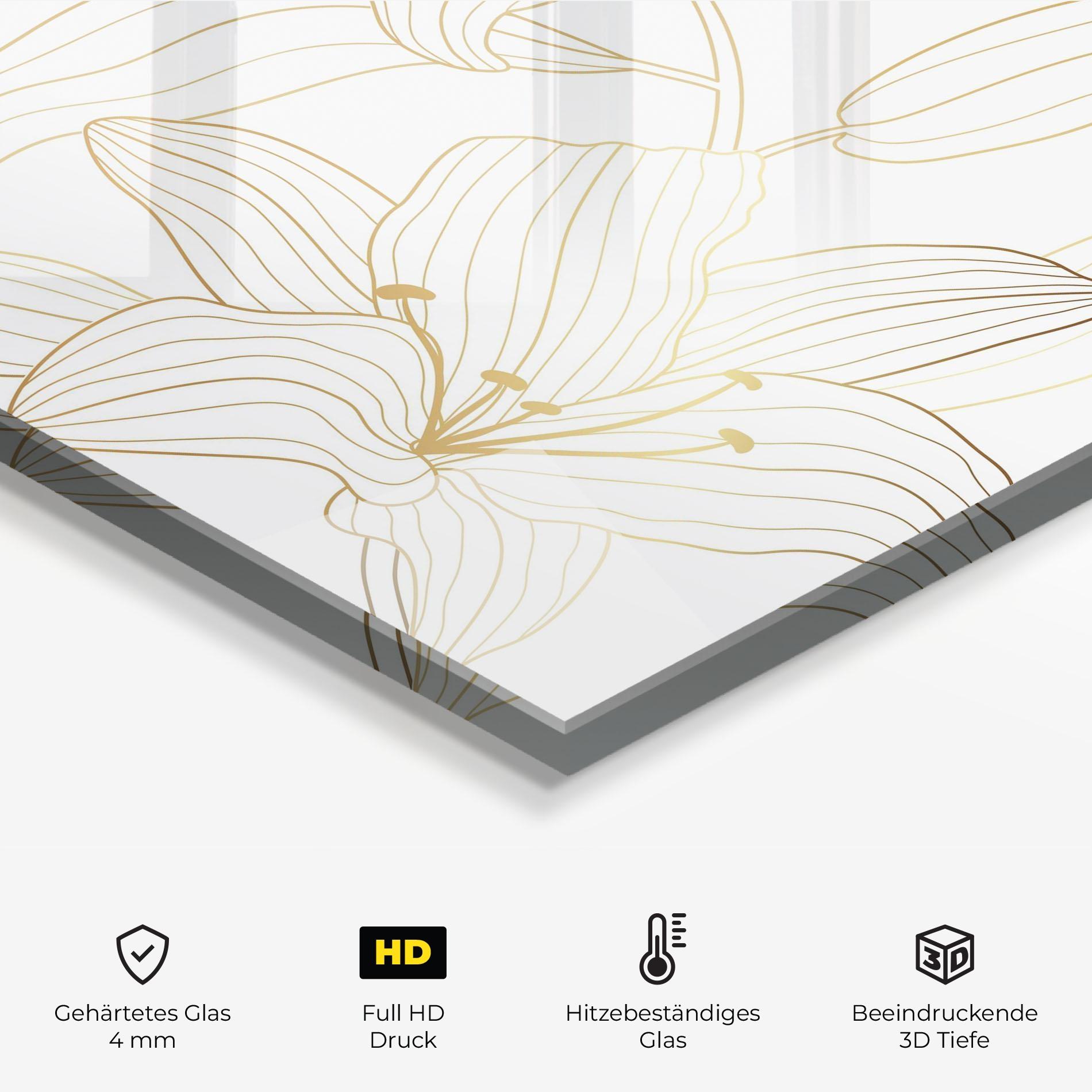Küchenrückwand Glas Luxury Golden Lily mockup 2
